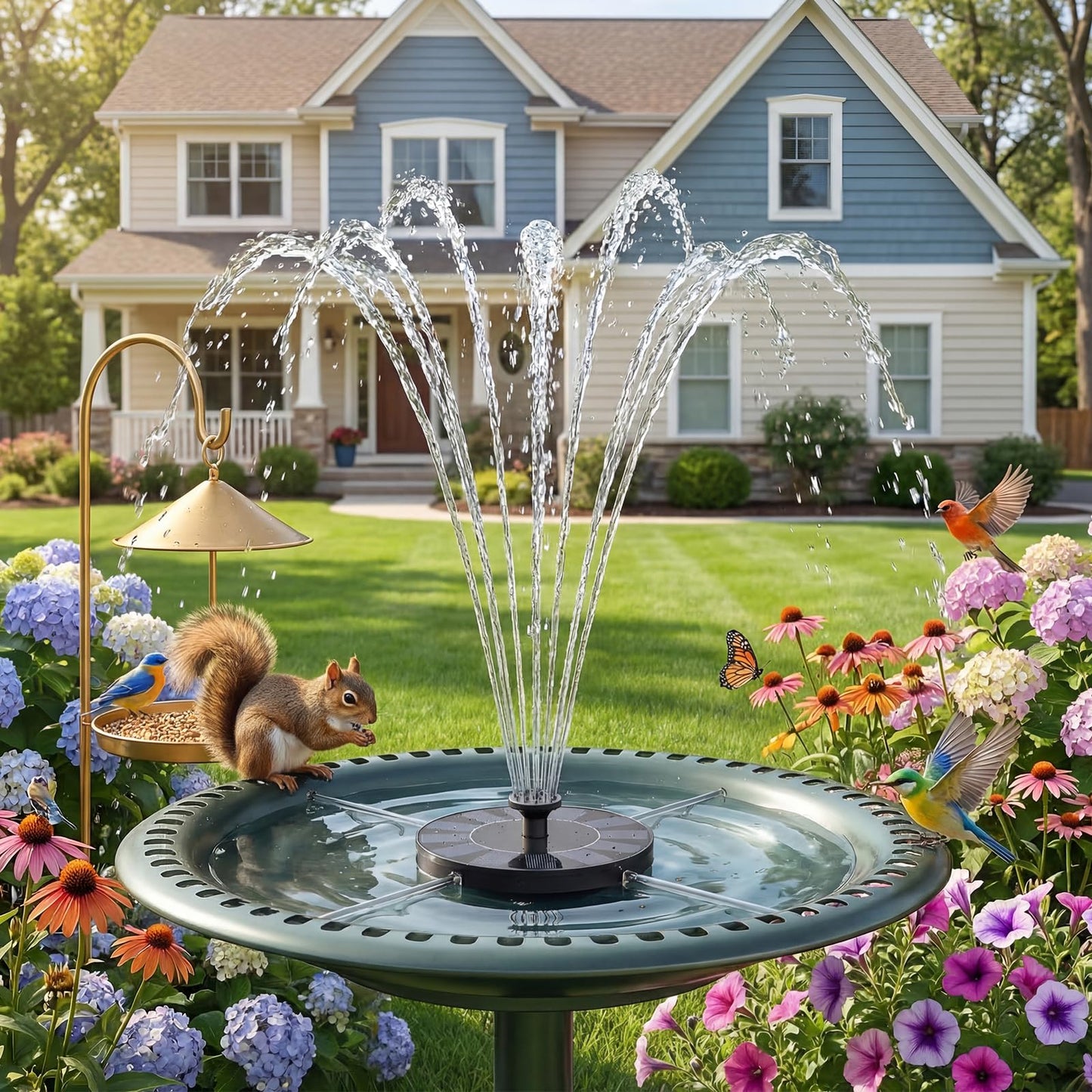 AMZtime Solar Fountain for Bird Bath, New Upgrade Mini Solar Fountain Pump, Free Standing Solar Powered Water Pump for Garden, Outdoor, Fish Tank, Pond and Pool