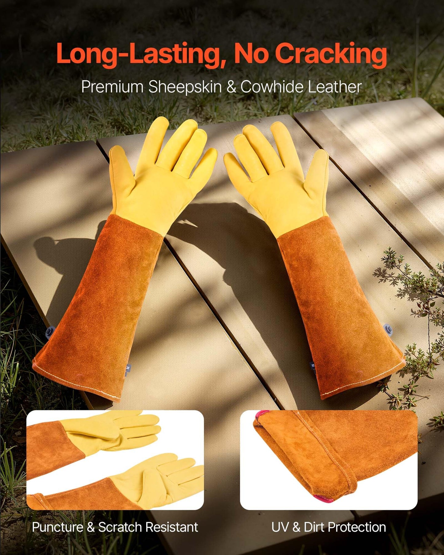 VEVOR Gardening Gloves, Thorn Proof & Puncture Resistant Garden Gloves with Elastic Cuff, 17.5 in Long-Sleeve Glove Rose Pruning Glove for Men & Women Weeding Digging Planting, Size M