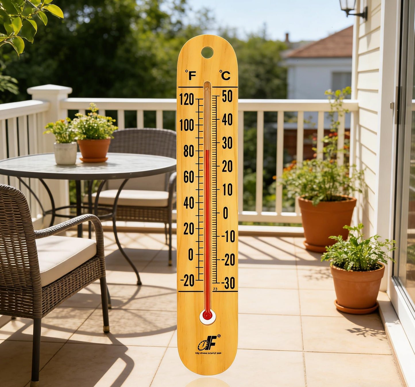 Large 10.5 Inch Vertical Wood Thermometer for Indoor & Outdoor Use, Wide Range -20°F to 120°F / -30°C to 50°C, Battery-Free with Dual Fahrenheit & Celsius Scale,Weather Resistant, Easy to Hang