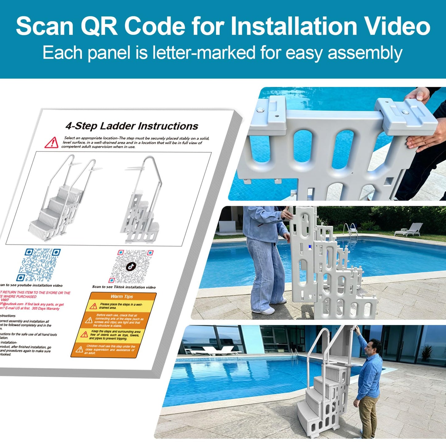 ROMIVO Pool Steps for Above Ground & Inground Pool, 4-Step Heavy Duty Pool Ladder with Double Handrails, 500 LBS Capacity, Anti-Slip Pool Stairs for 48"– 56" Pools, Easy Assembly with Video Guide Grey