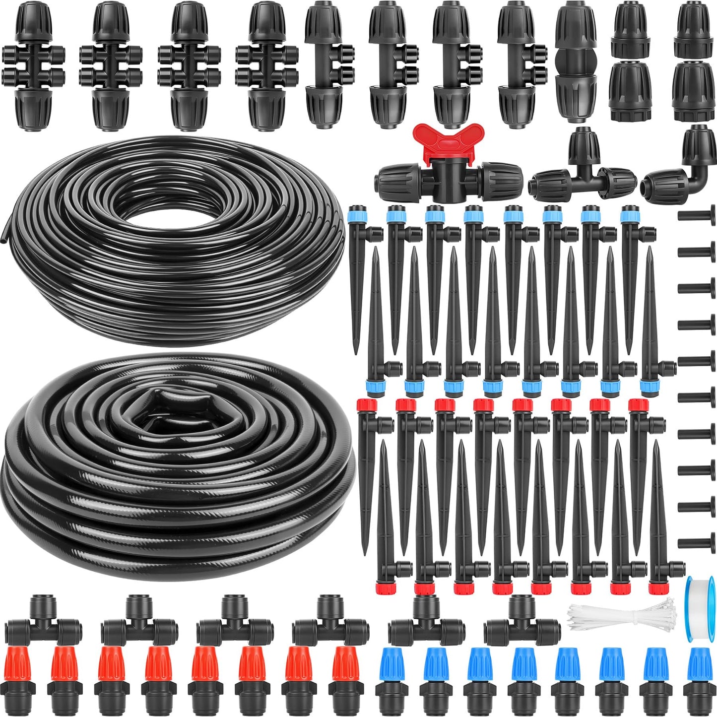 240FT Drip Irrigation System for Garden 2025 NEW Drip Irrigation Parts Automatic Garden Watering System with 1/2 1/4 Irrigation Tubing, Quick-Connect 1/4 inch Fittings,3 Types of Drip Emitters