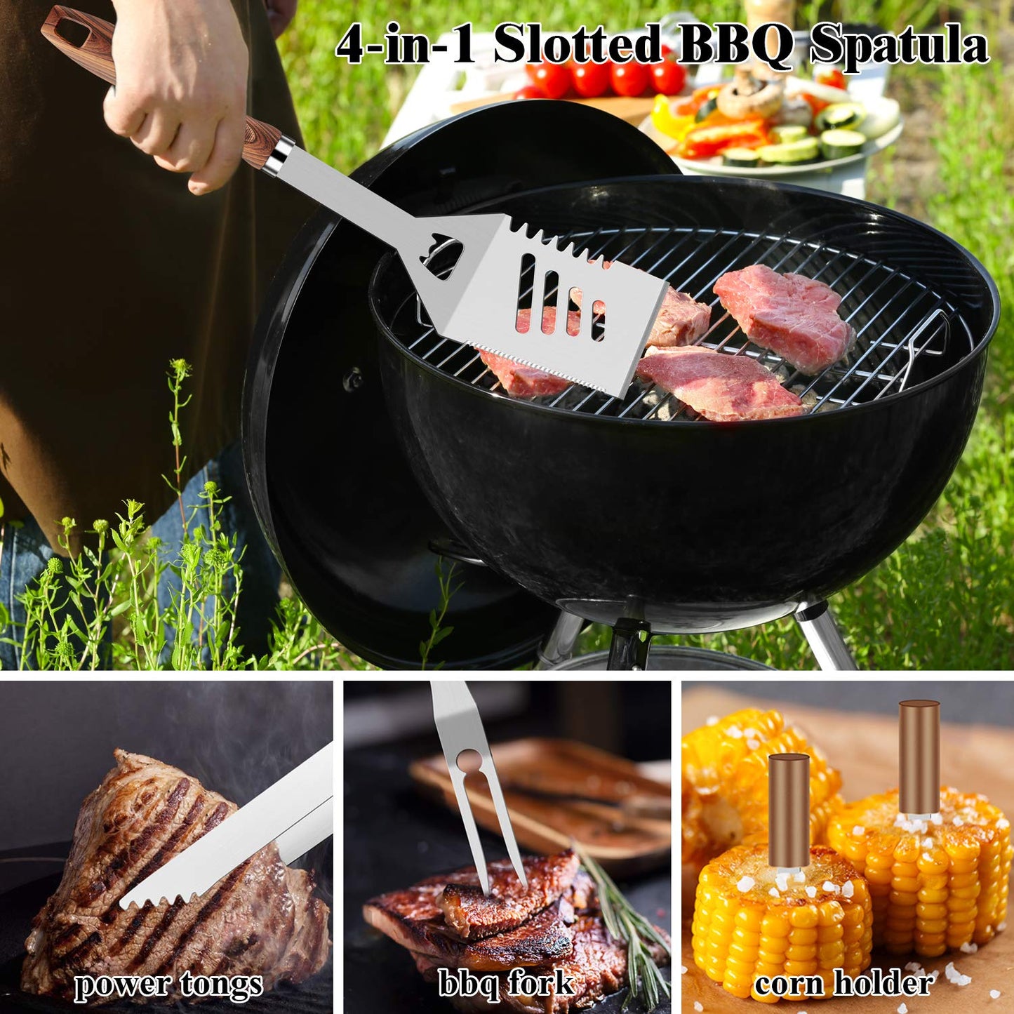 ROMANTICIST 27pcs Heavy Duty Grilling Gifts for Men Dad Fathers Day, Extra Thick BBQ Accessories Tools Set, Stainless Steel Grill Utensils Kit with Meat Claws,Canvas Bag for Outdoor Camping Brown