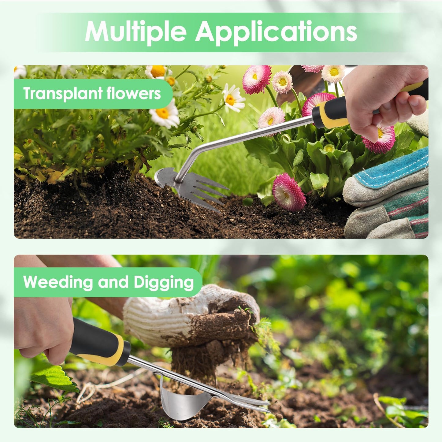 Foyucool 2026 New 3Pcs Hand Weeder Tool, Rubber Handle Weed Remover Tool, L-Shaped Weeding Tool, Manual Weeder, 4 Teeth Weeding Tool, Planting and Weeding for Garden, Patio