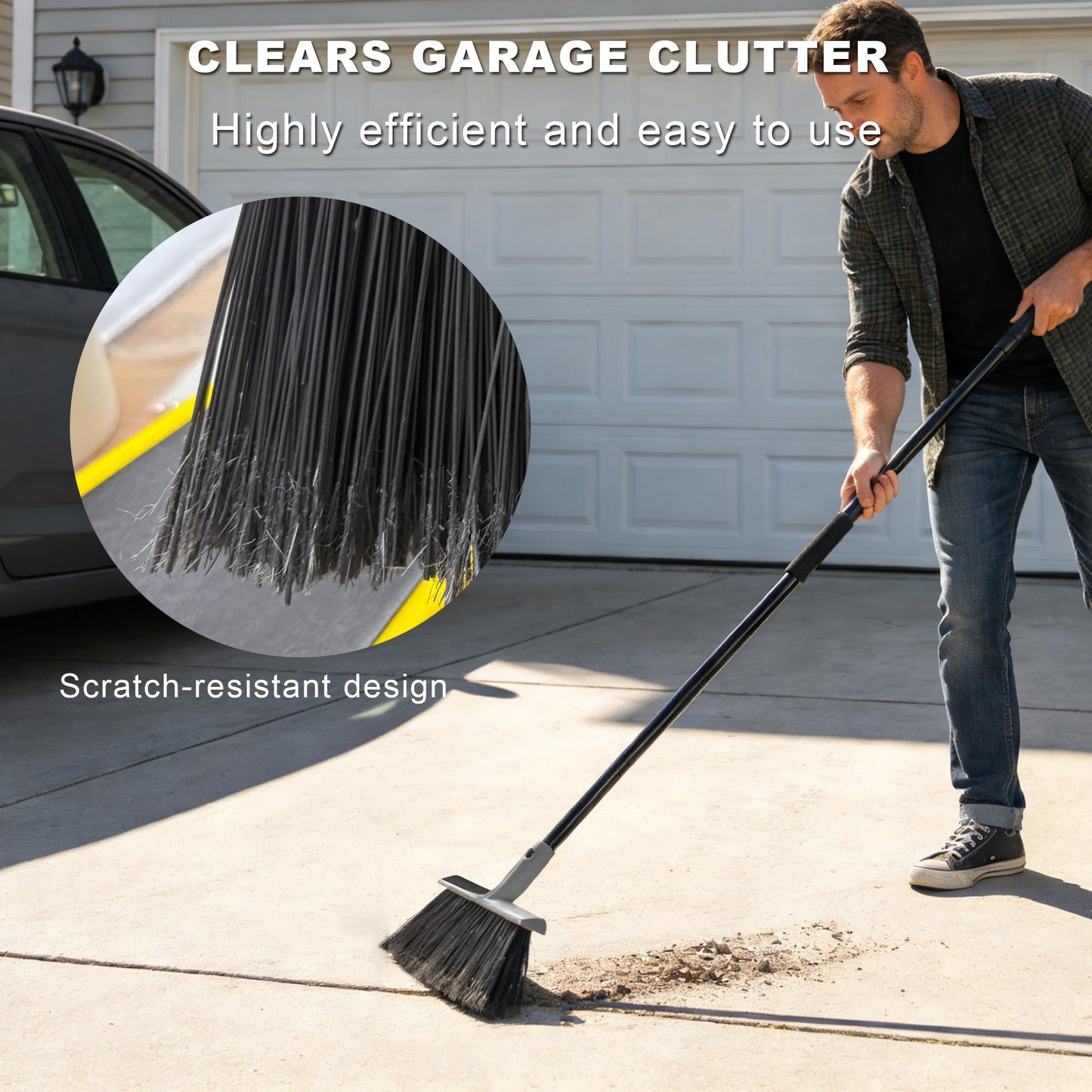 BSMstone Large Angle Brooms Indoor Outdoor Broom with Long Handle Stiff Bristle Sweeper for Kitchen Garage Deck Courtyard Lobby Patio Lawn Leaves (Gray)