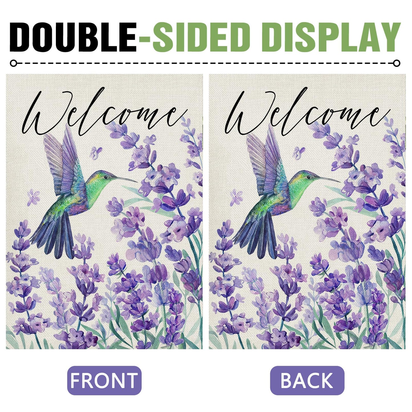 Dyrenson Welcome Spring Summer Hummingbird Lavender Decorative Garden Flag, Purple Flower Floral Yard Outside Home Decorations, Seasonal Burlap Outdoor Small Decor Double Sided 12 x 18