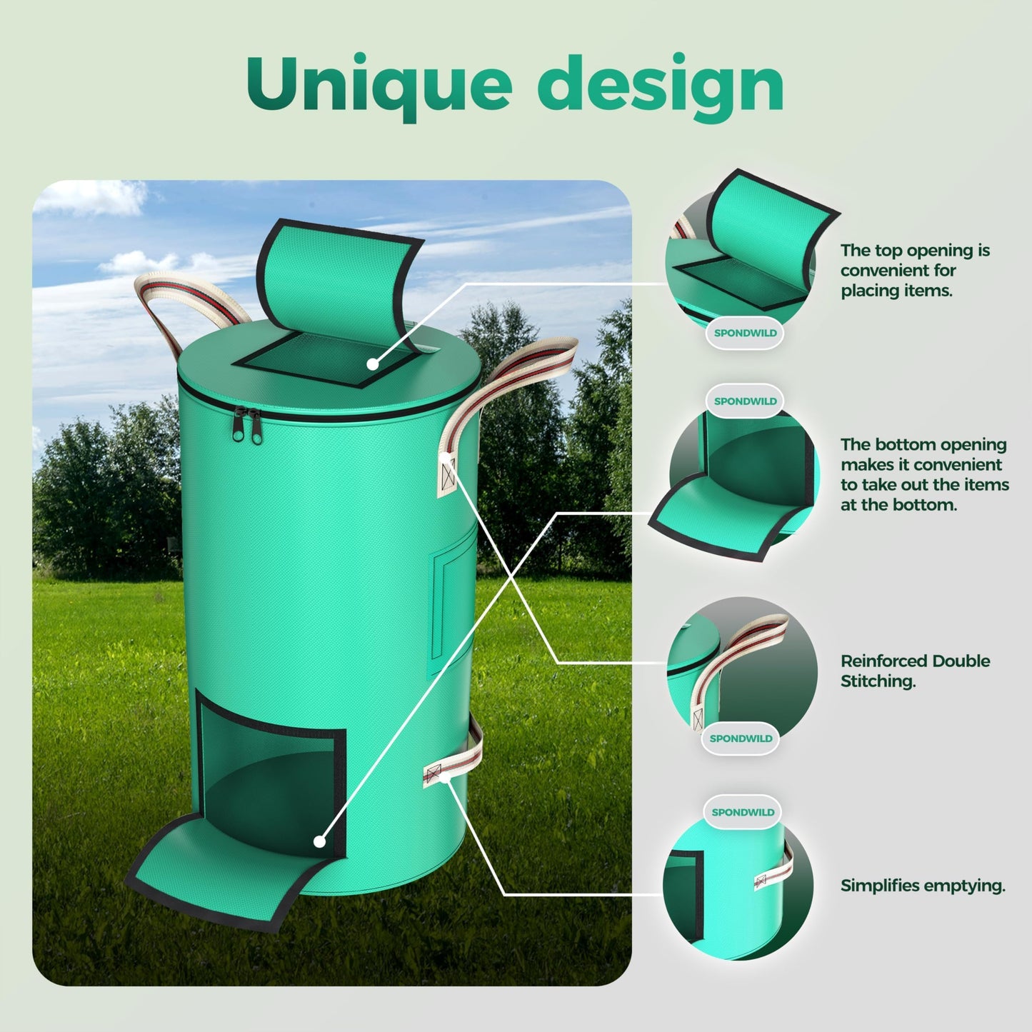SPONDWILD Compost Bins Outdoor 32 Gallon Reusable Garden Yard Waste Bag Breathable Thickened Foldable with 4 Handles for Leaf Compost Collection