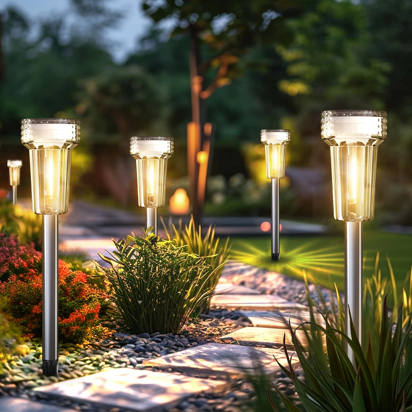 Mancra 12 Pack Solar Pathway Lights Outdoor, Waterproof Metal Solar Outdoor Lights Tungsten Bulb Landscape Lighting Garden Decor for Path Yard Lawn Walkway Driveway