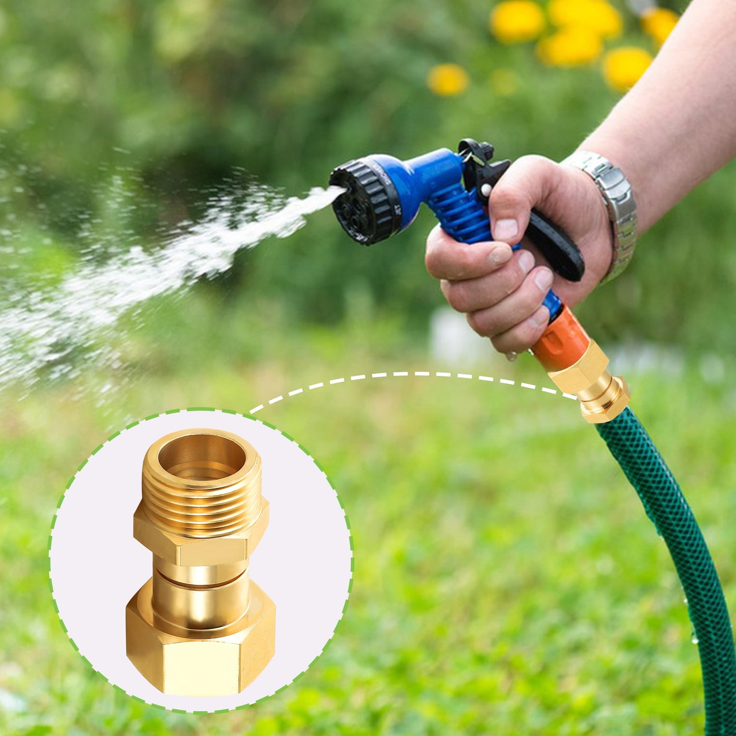 M MINGLE Garden Hose Swivel Connector, 3/4" GHT Brass Hose Fittings, 360 Degree Swivel Male to Female Hose Adapter with Extra 4 Washers