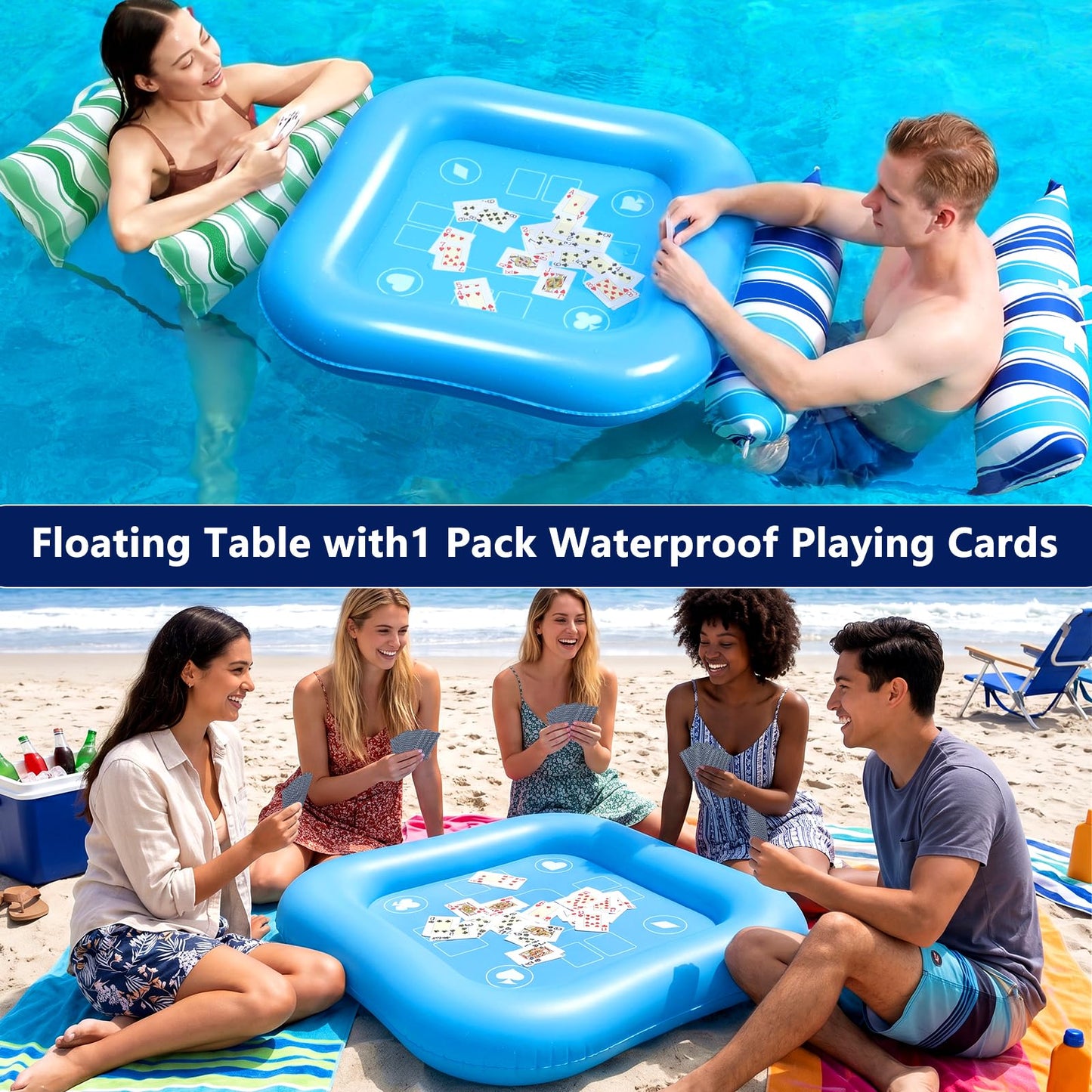 Jasonwell Pool Floats Adult Games - 2 Pack Fabric Inflatable Pool Floaties Water Hammock Chair w Floating Table Waterproof Playing Cards Party Game Toys Lake Lounger Raft Pool Hammock Float Floaty B&G