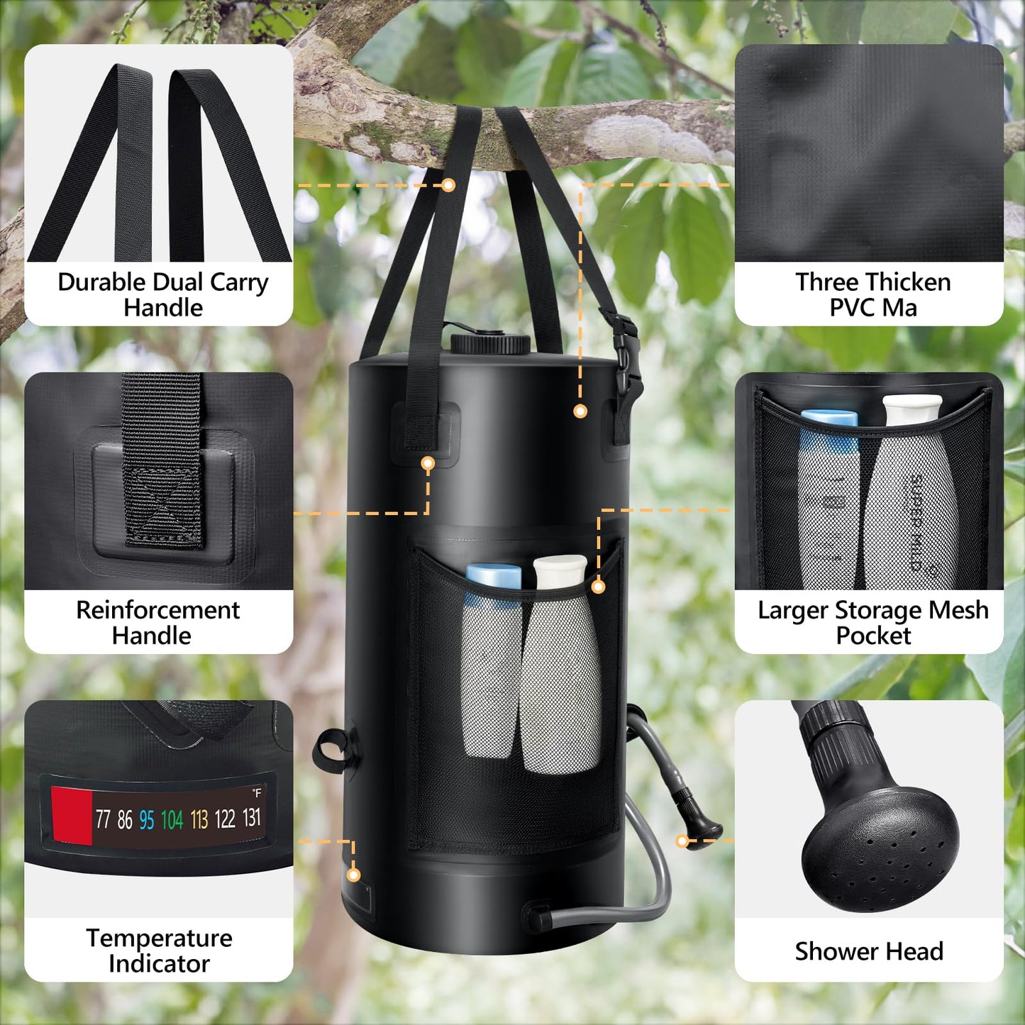 SPACEREST Solar Shower Bag, 3 Gal/11L Solar Heating Camping Shower Bag, On-Off Switchable Shower Head, Portable Shower with Thick Tarpaulin for Camping, Surfing, Outdoor Traveling, No Tear & Leak