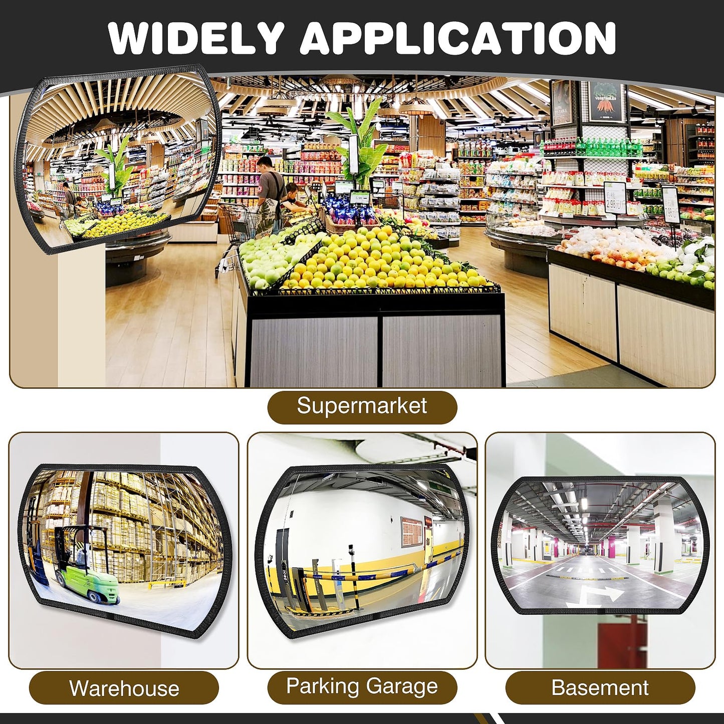 2 Pcs Garage Parking Indoor Acrylic Convex Security Mirror, 18" x 12" Rectangular Convex Corner Blindspot Mirror with Protective Film for Driveway Traffic
