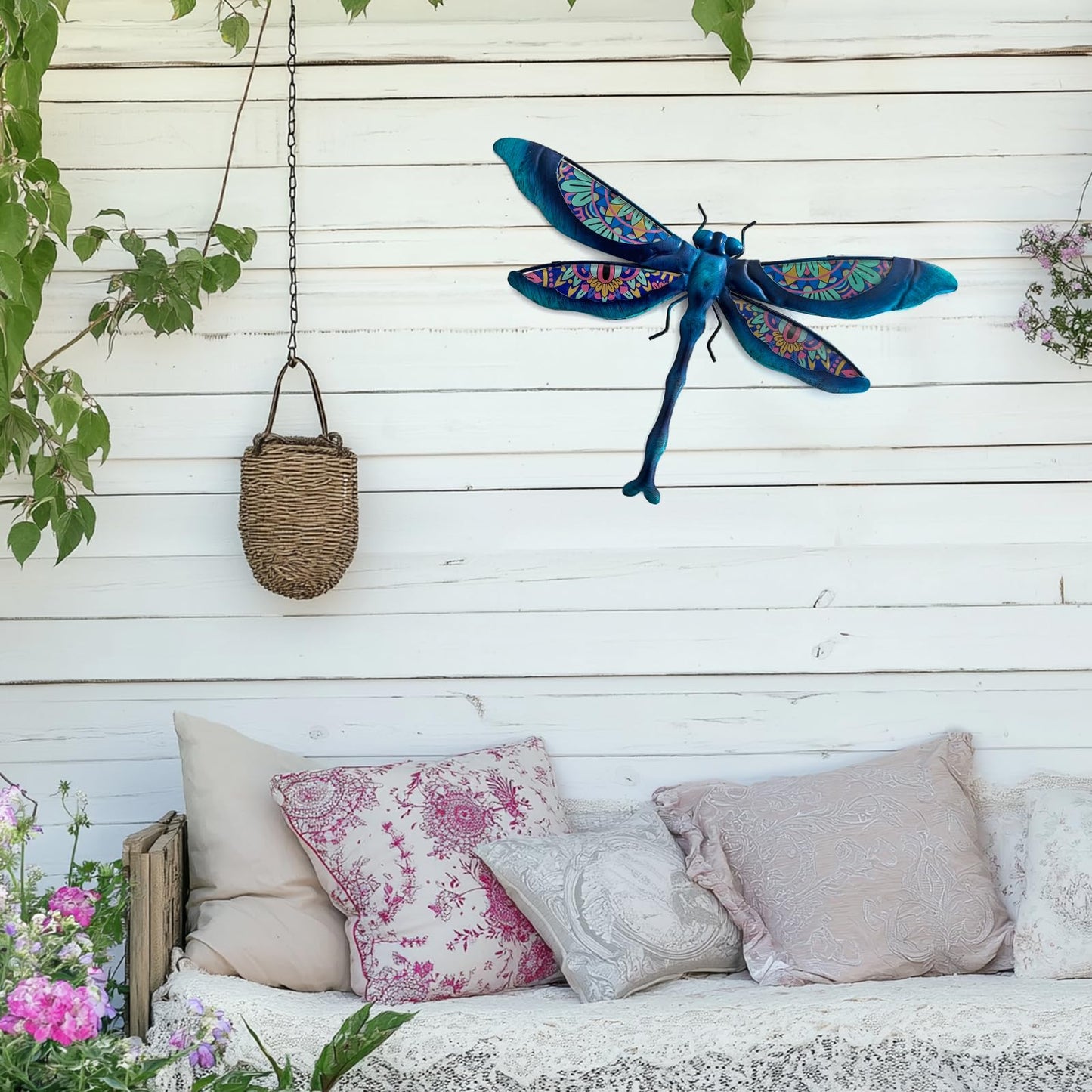 LIFFY Metal Dragonfly Wall Decor Handmade - Outdoor Metal Wall Art Decor for Patio Garden Fence Living Room, Bedroom, Dragonfly Gifts