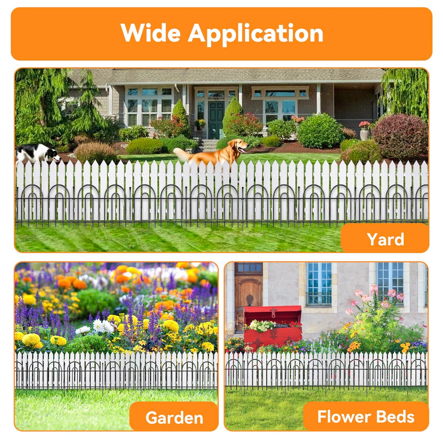 12 Pack Animal Barrier Fence, 17ft(L) x 21in(H) No Dig Garden Fence Panels with Decorative Arch Design for Dogs Rabbits, Rustproof Metal Garden Fencing for Outdoor, Lawn, Patio