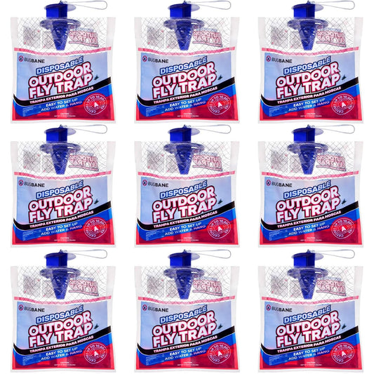 Fly Traps Outdoor Fly Trap for Patio. 9 Non-Toxic Pre-Baited Flies Bags Outdoor Disposable. Hanging Bug Catchers for All Filth Flies Killer for Outside Bug Control in Yard Horse Ranch Trash Can.