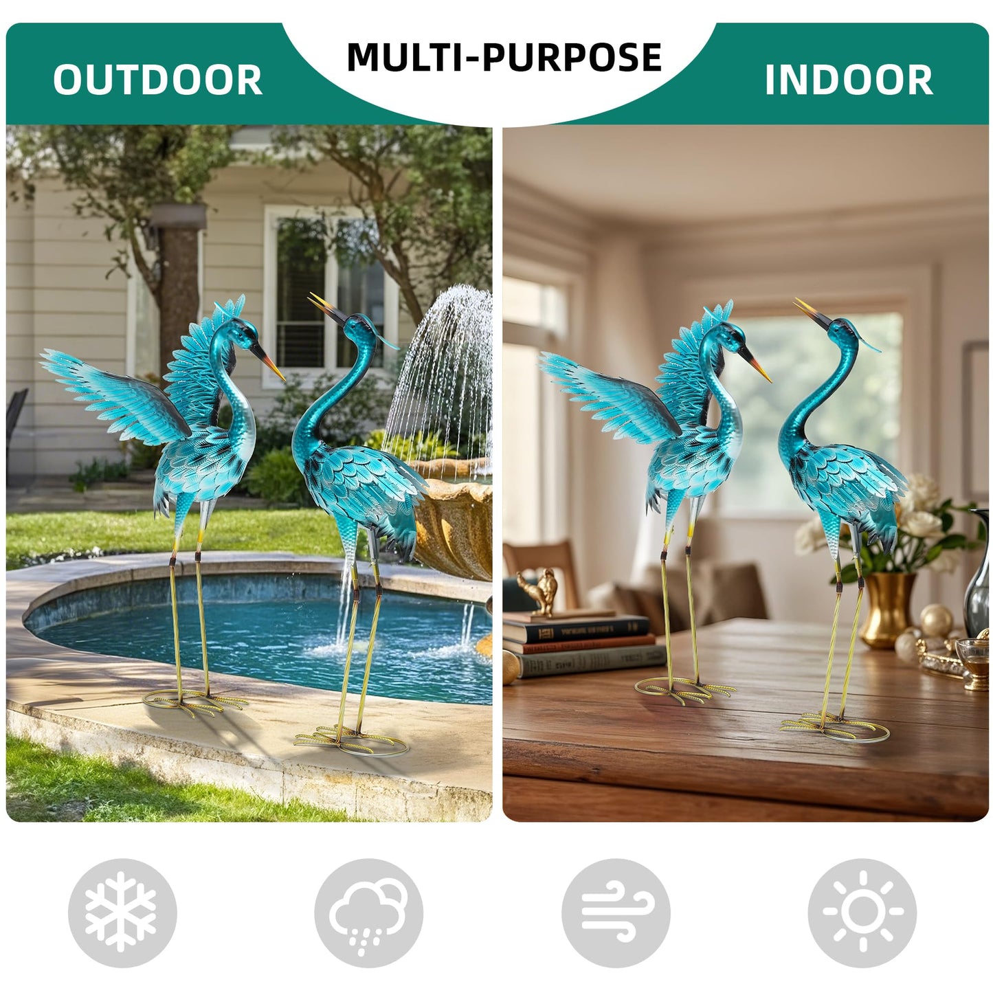Autodaya 36.75" Metal Crane Garden Statue, Handcrafted Oversized Blue Heron Decor Sculptures with Stable U-Ground Stakes, Backyard Decoration, Metal Garden Bird Animal Yard Art, Lawn Ornament Decor