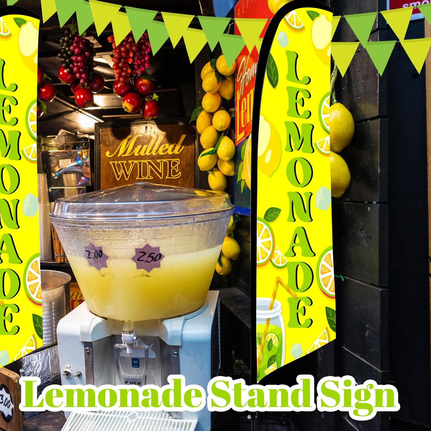 HunnmingRe 2 Set Lemonade Feather Flag Kit, 8ft Advertising Swooper Flag Banner with Pole and Ground Stake for Business Restaurant Advertising Banner for Outside Ground
