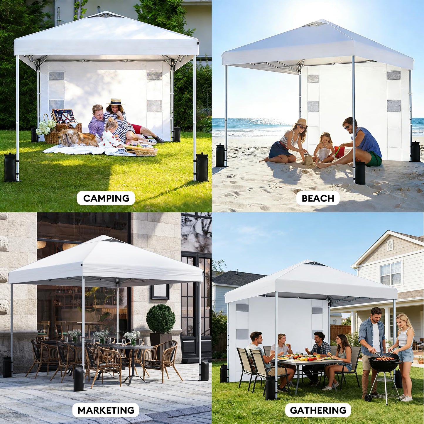 10x10 Pop Up Canopy with Sidewalls, Instant Heavy Duty Canopy Tent for Parties, Events, Camping, One Person Setup - White