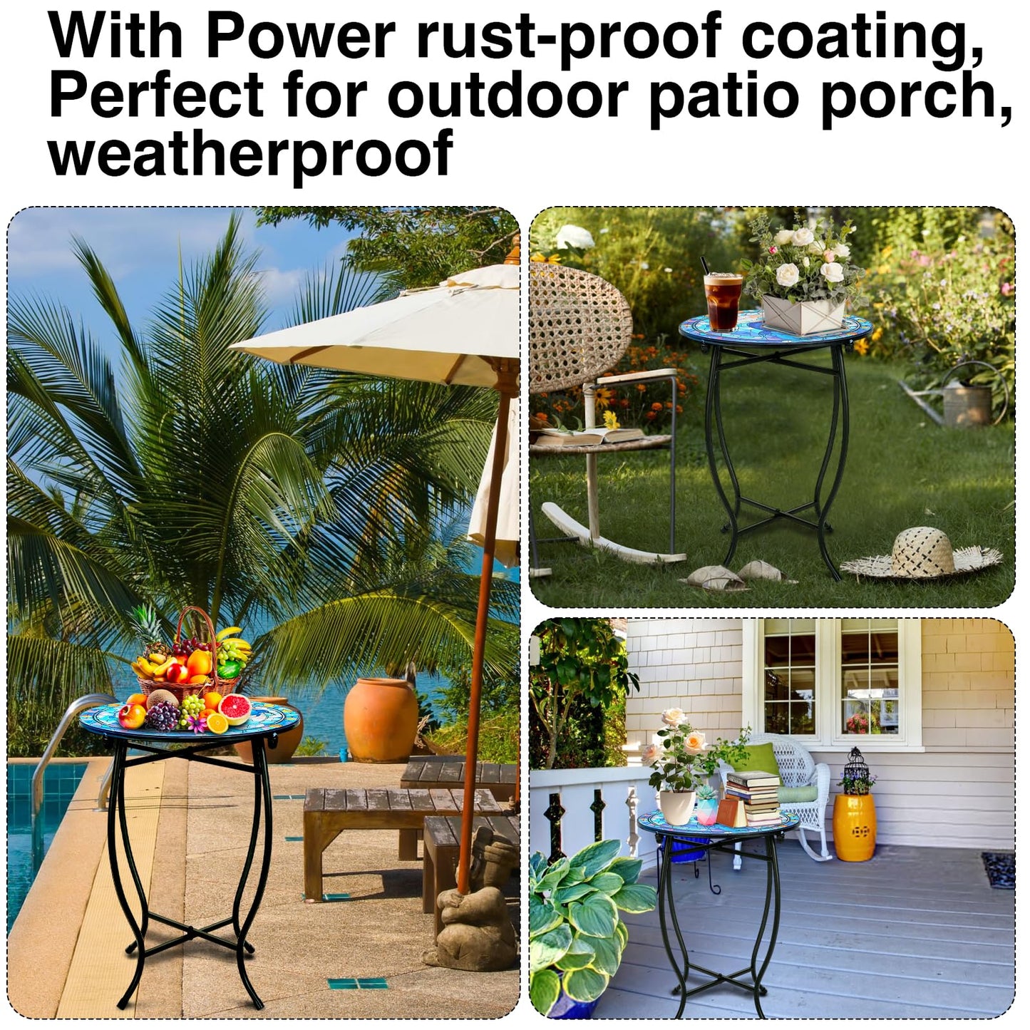 Indoor Outdoor Metal Round Side Table, 14 Inch Round Patio Coffee Bistro Table, Weather Resistant Black Metal Side Table for Patio Balcony Yard Porch Garden, Plant Stand for Indoor Outdoor Use