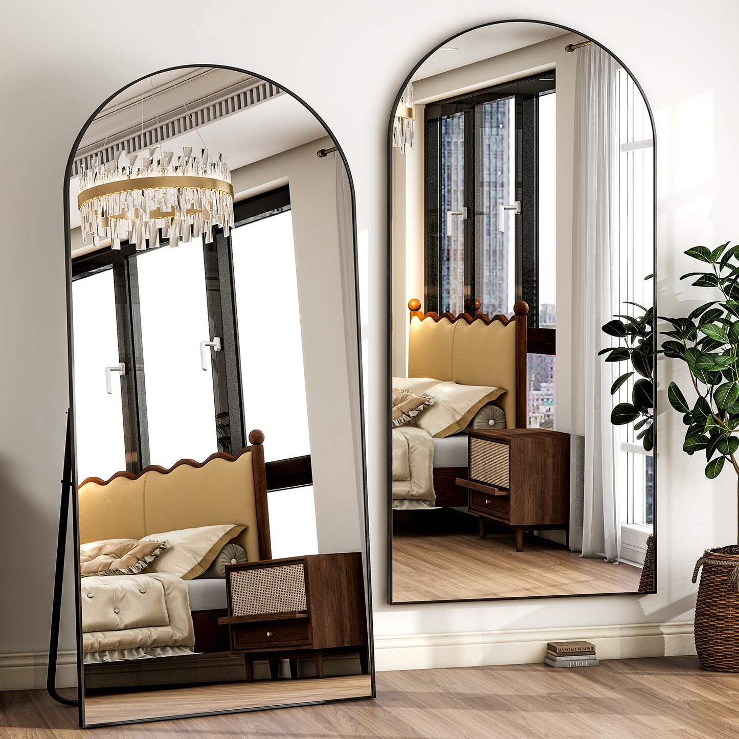 HARRITPURE 78" x 35" Arched Full-Length Mirror - Black Oversized Floor Mirror Free Standing Aluminum Frame Full Body Mirrors for Bedroom Cloakroom