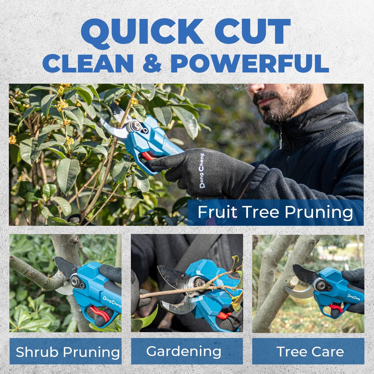 Dong Cheng 20V Brushless Electric Pruning Shears, 1.4″ Optimized Cut & 4-Level Adjustment Electric Pruner, Premium SK5 Blade, Cordless Pruning Shears with 2.0Ah Battery for Tree & Garden Branches