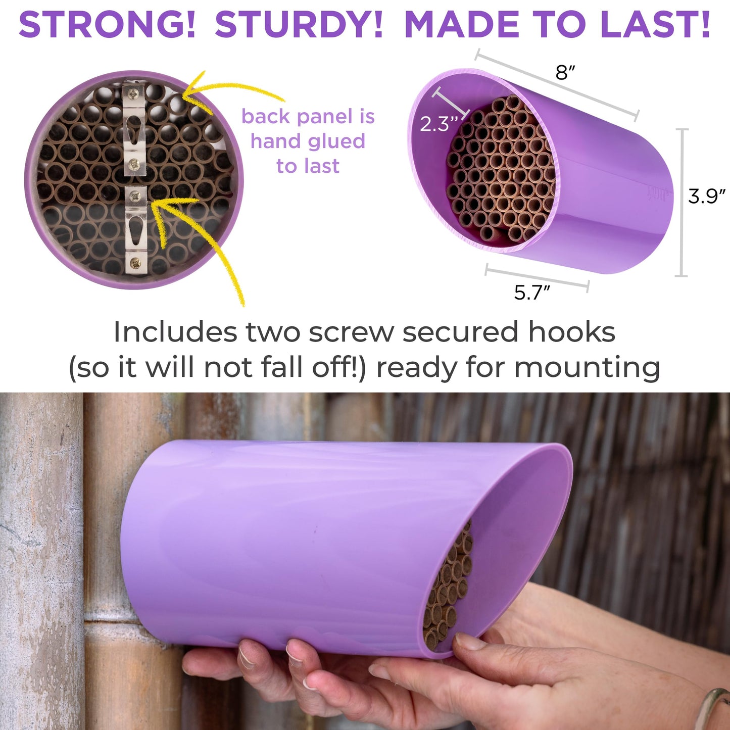Rivajam Color Splash Mason Bee House - Vibrant & Strong Waterproof Bee Hotel & Insect Habitat - Mason Bee Tubes Filled Bee Houses for The Garden - Pollinator House Bug Hotel Gardening Gifts