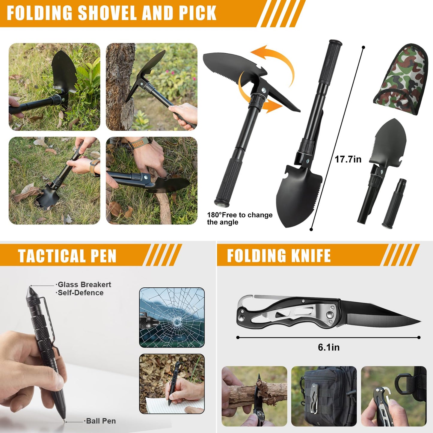 Survival Kit,360 Pcs Bug Out Bag with First Aid Kit.Camping Axe, Survival Shovel,Tools Ideal for Camping, Hiking
