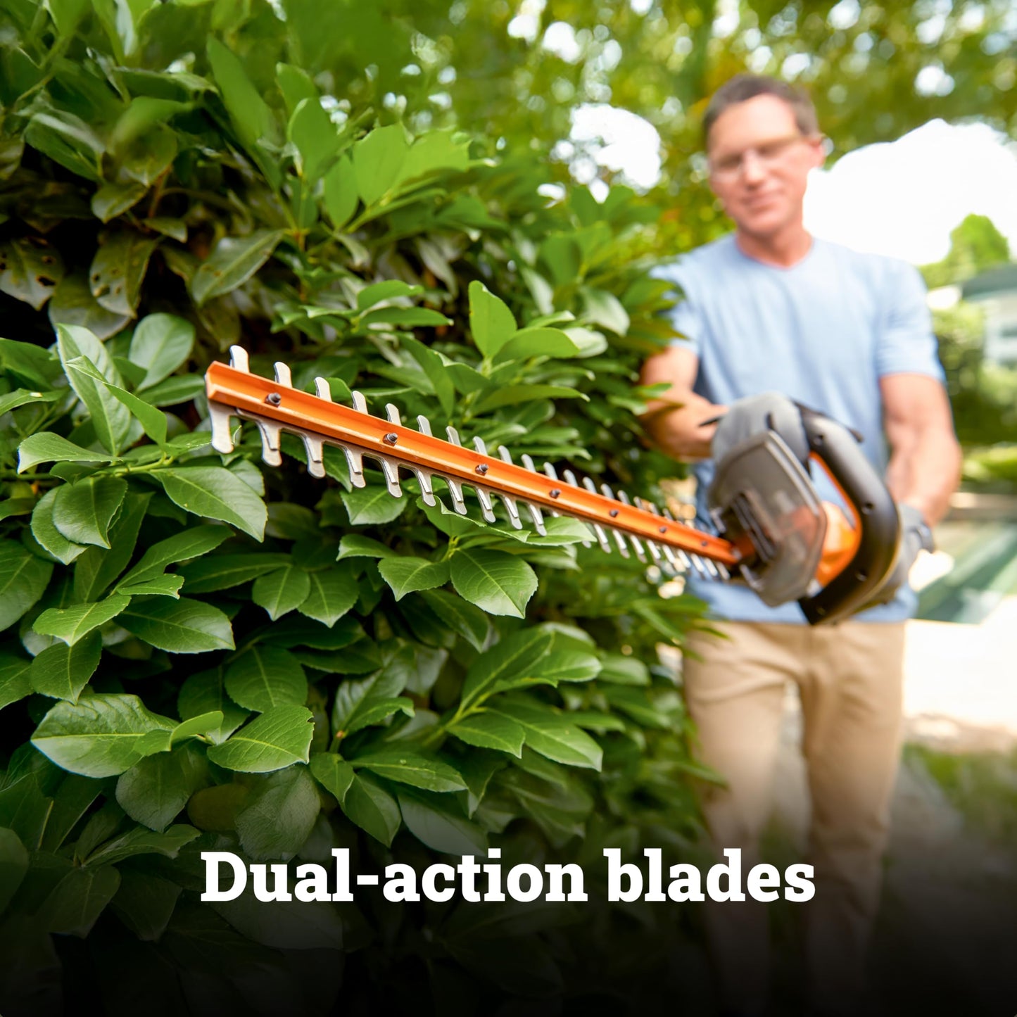 WORX 22" Cordless Hedge Trimmer, Electric Hedge Trimmer with Dual-Action Blades, Lightweight Bush Trimmer with 5.5 LBS, Battery & Charger Included, WG261