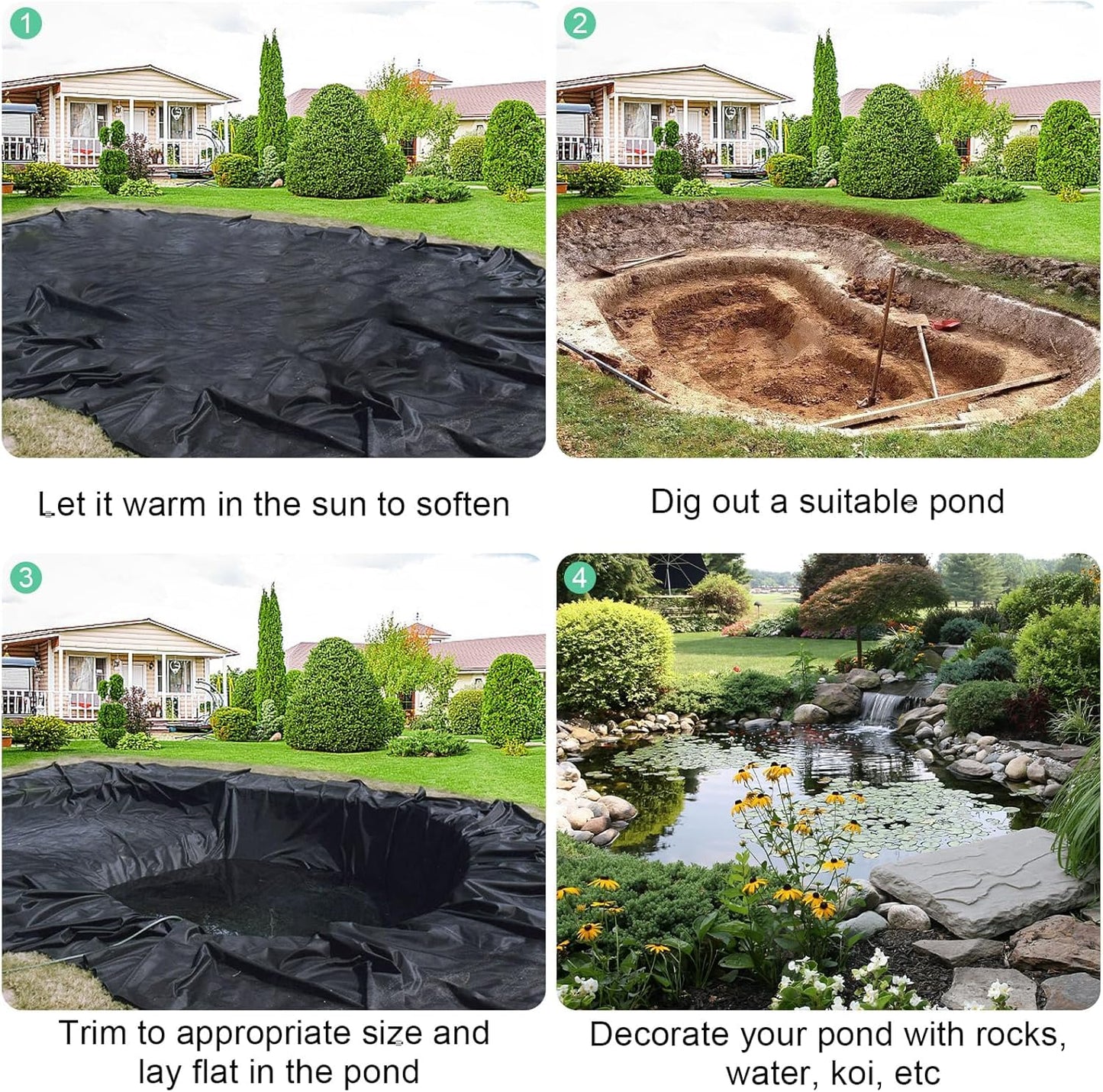DGSL Pond Liner, 20 Mil 10 X 15 FT Pond Liners for Outdoor Ponds, HDPE Fish Pond Liner for Natural Looking Ponds, Aquaculture, Koi Ponds and Water Garden, Preformed Large Size Easy Cutting