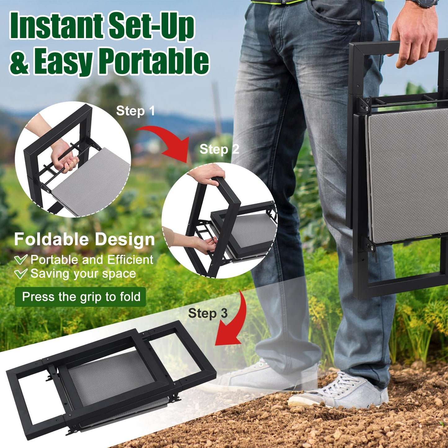 JAOTREL Garden Kneeler and Seat, Foldable Garden Stool 400lbs Heavy Duty Garden Tools Protects Knees and Back, Women and Men Seniors Gardener,Large 19.7"x10"x18.5"