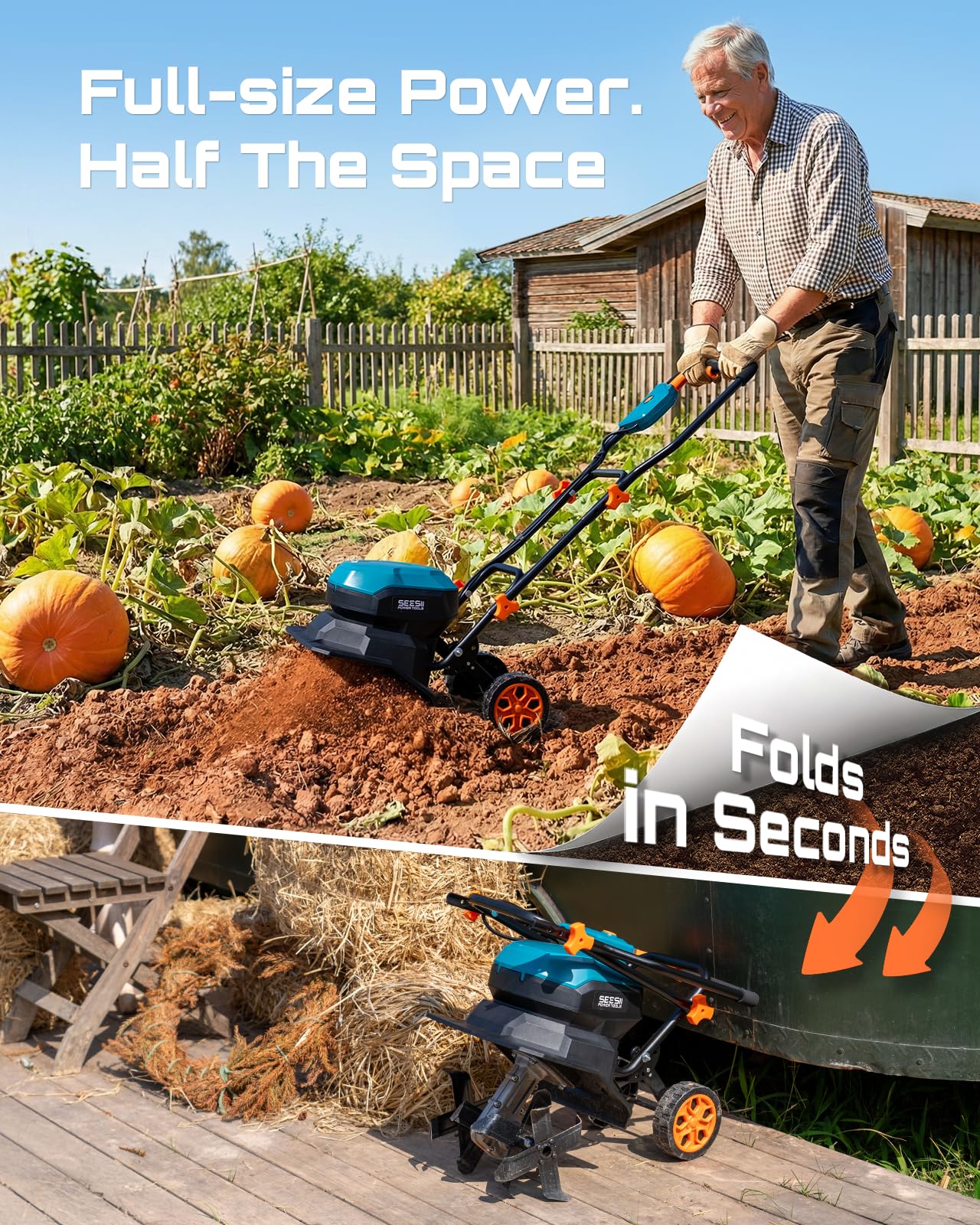 Seesii 40V Cordless Tiller for Gardening, 12" Electric Garden Tiller Cultivator with 2×5.0Ah Batteries & Charger, 8" Depth, Adjustable Handle & Wheel, Heavy Duty Rototiller for Lawn &Soil Cultivation