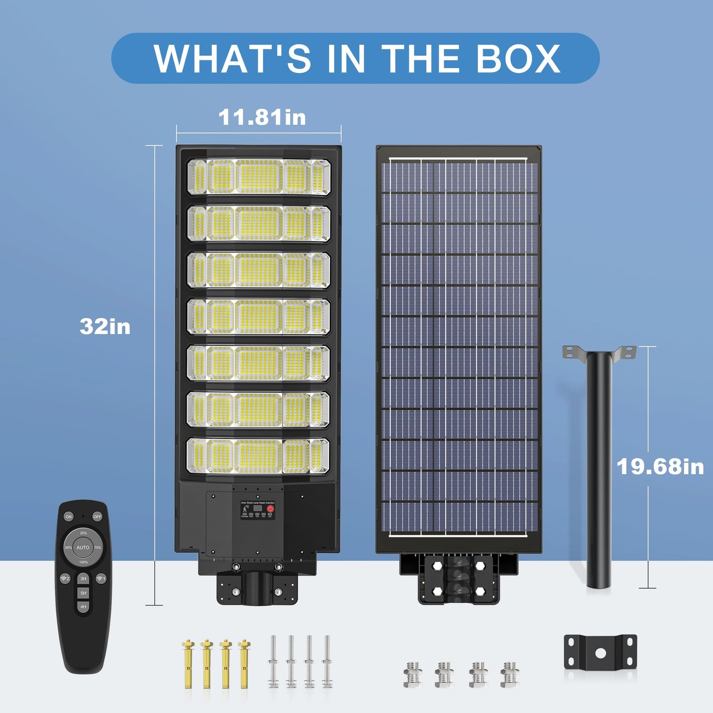 BNT 15000W Solar Street Lights Outdoor, IP67 Waterproof Commercial Solar Powered Flood Light with Motion Sensor & Remote, Dusk to Dawn Security Lighting for Yard, Farm, Parking Lot, Garage, Fence