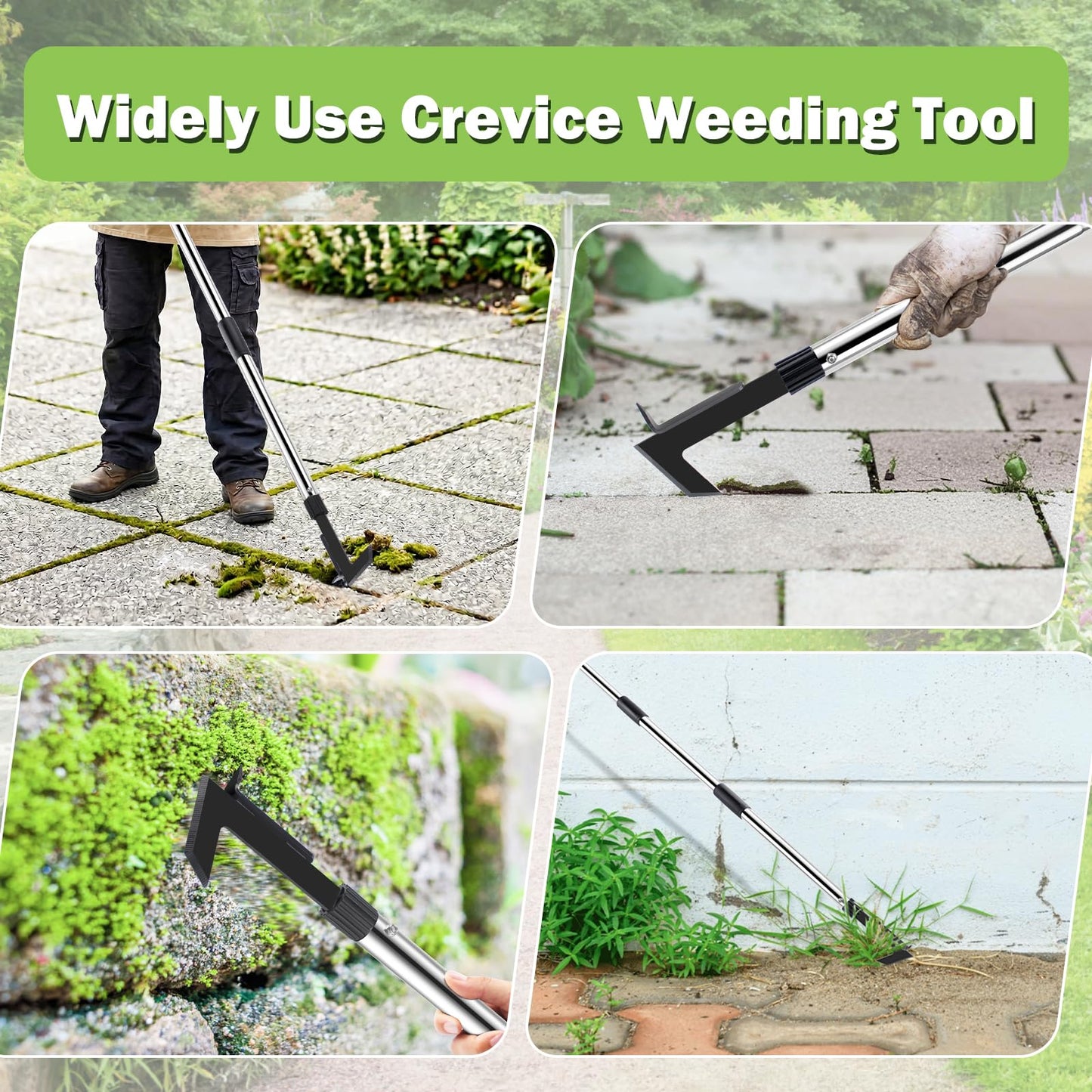 LAWFYMORI Crack Weeder Tool with Long Handle - 2 in 1 Weed Crack Remover Tool Gardening, 60" Manual Crevice Weeding Tools L-Shape Weed Puller for Sidewalk Driveway Paver Patio Yard Garden