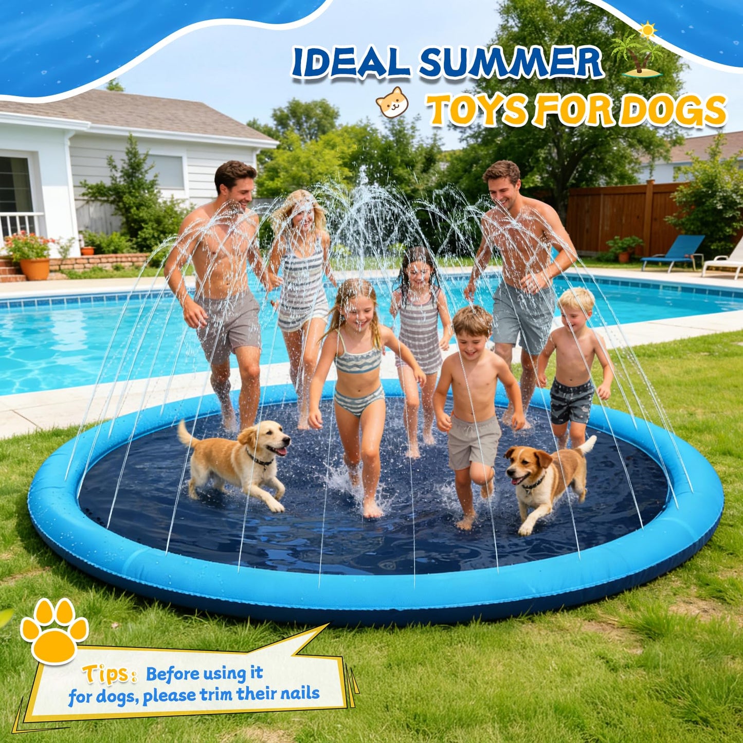 127inch Extra Large Non-Slip Splash Pad Sprinkler for Kid and Dog, Toddler Outdoor Toys for Ages 3-12 Boys Girls, Kiddie Dog Pool, Summer Outdoor Water Kids Toys, Parent Games, Backyard, Lawn