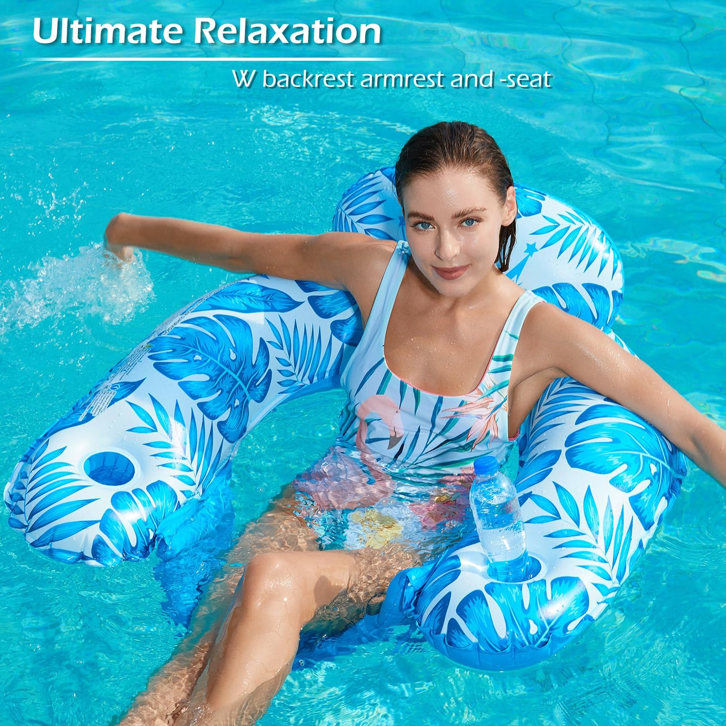 Jasonwell Inflatable Pool Float Chair - 2Pack Floating Pool Chair Lounge Floats for Swimming Pool Water Chair Pool Lounger with Cup Holder Pool Toy Party Floaties for Adults (BG-L)