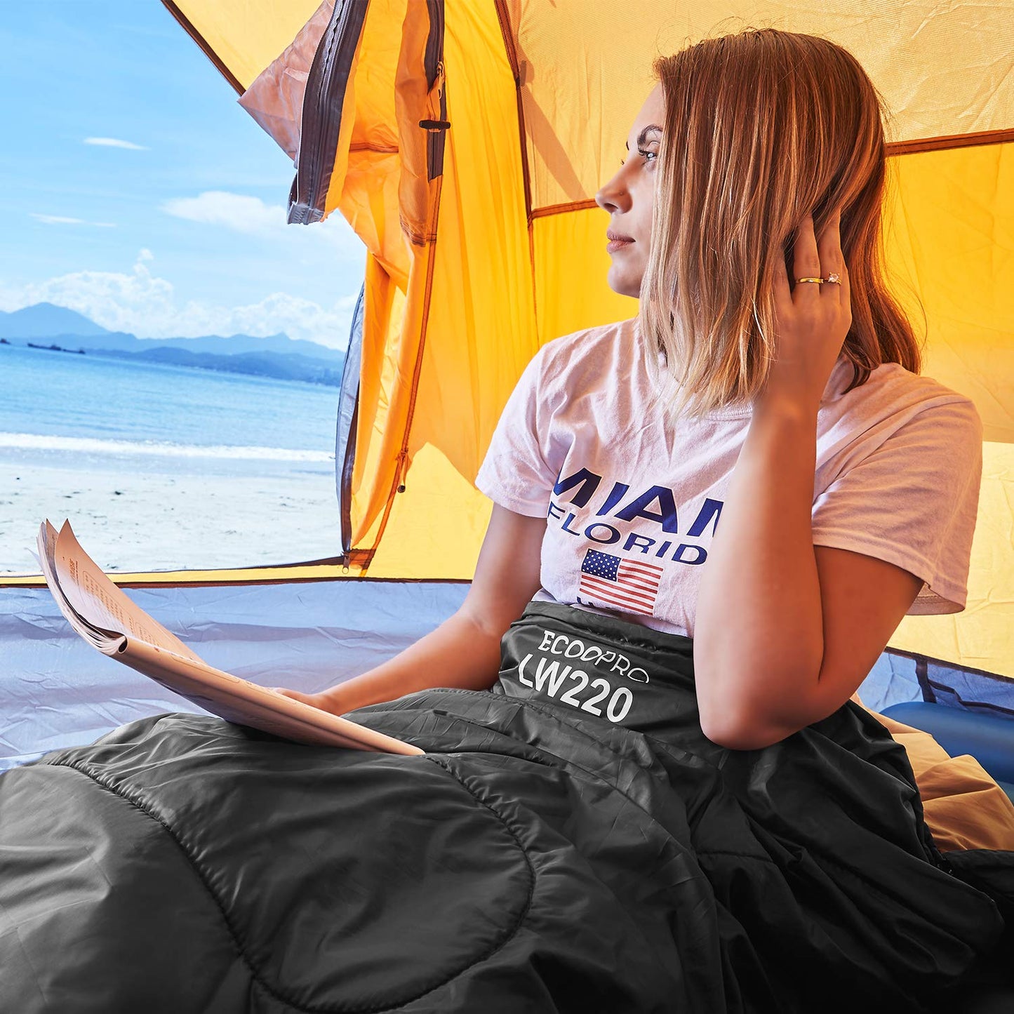 ECOOPRO Warm Weather Sleeping Bag - Portable, Waterproof, Compact Lightweight, Comfort with Compression Sack - Great for Outdoor Camping, Backpacking & Hiking-83 L x 30" W Fits Adults (B-Black)