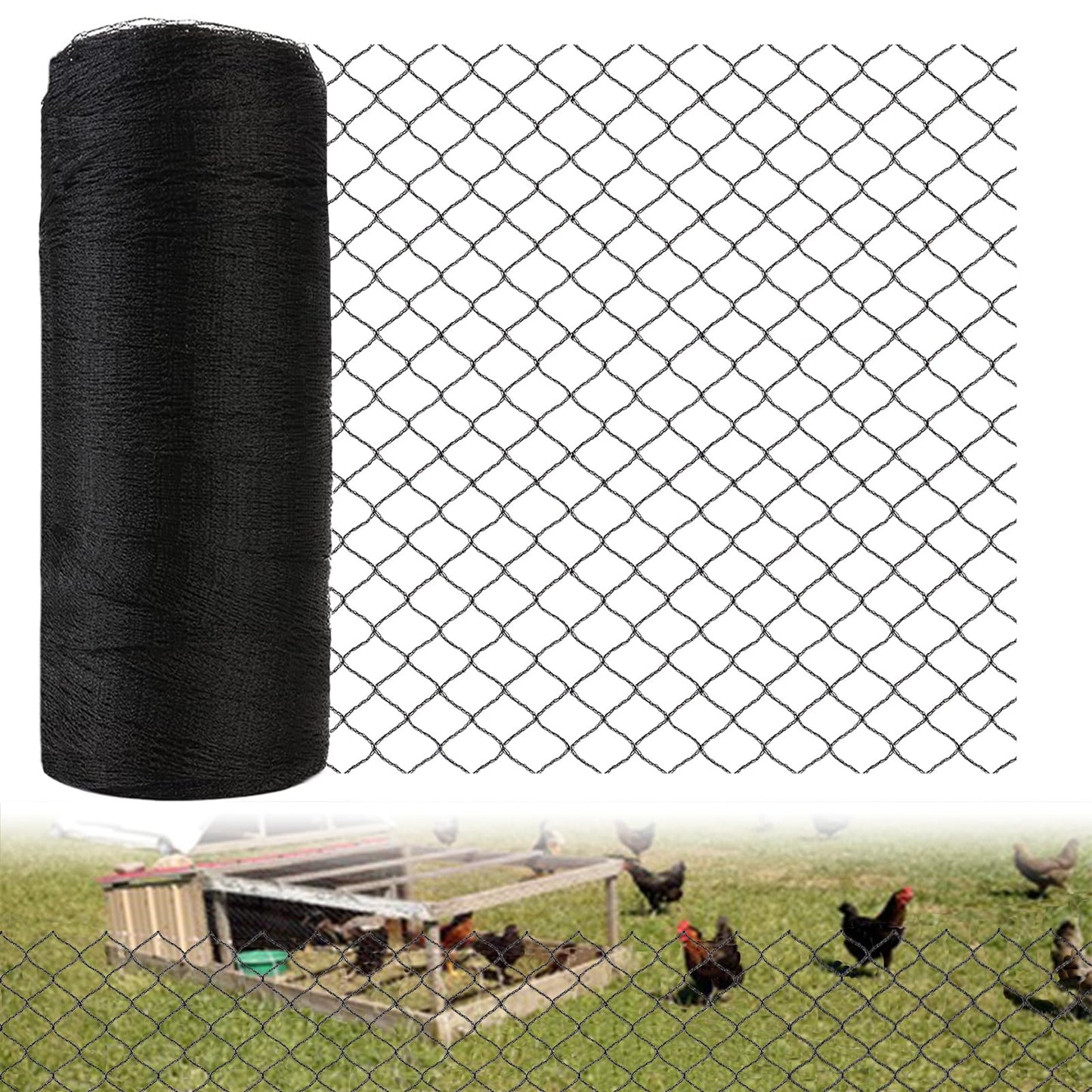 50x100ft Bird Netting for Chicken Coop 1 inch Mesh Heavy Duty Chicken Netting Animal Barrier, Poultry Netting Roof Cover for Chicken Run, Bird Net for Fruit Tree Against Birds Squirrels Rabbits