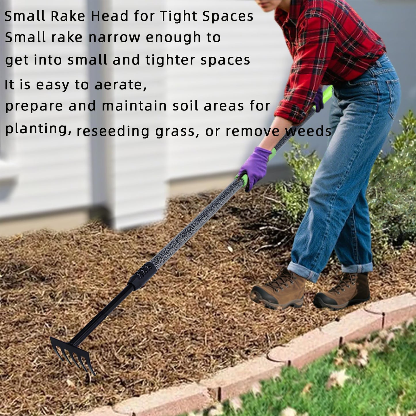 KLDOLLAR Hand Rake, Adjustable Handle Garden Small Rake Garden Tool, Heavy Duty Hand Tiller Cultivator with Soft Foam Grip, Mini Rakes for Weeding Tilling Soil Loosing Planting