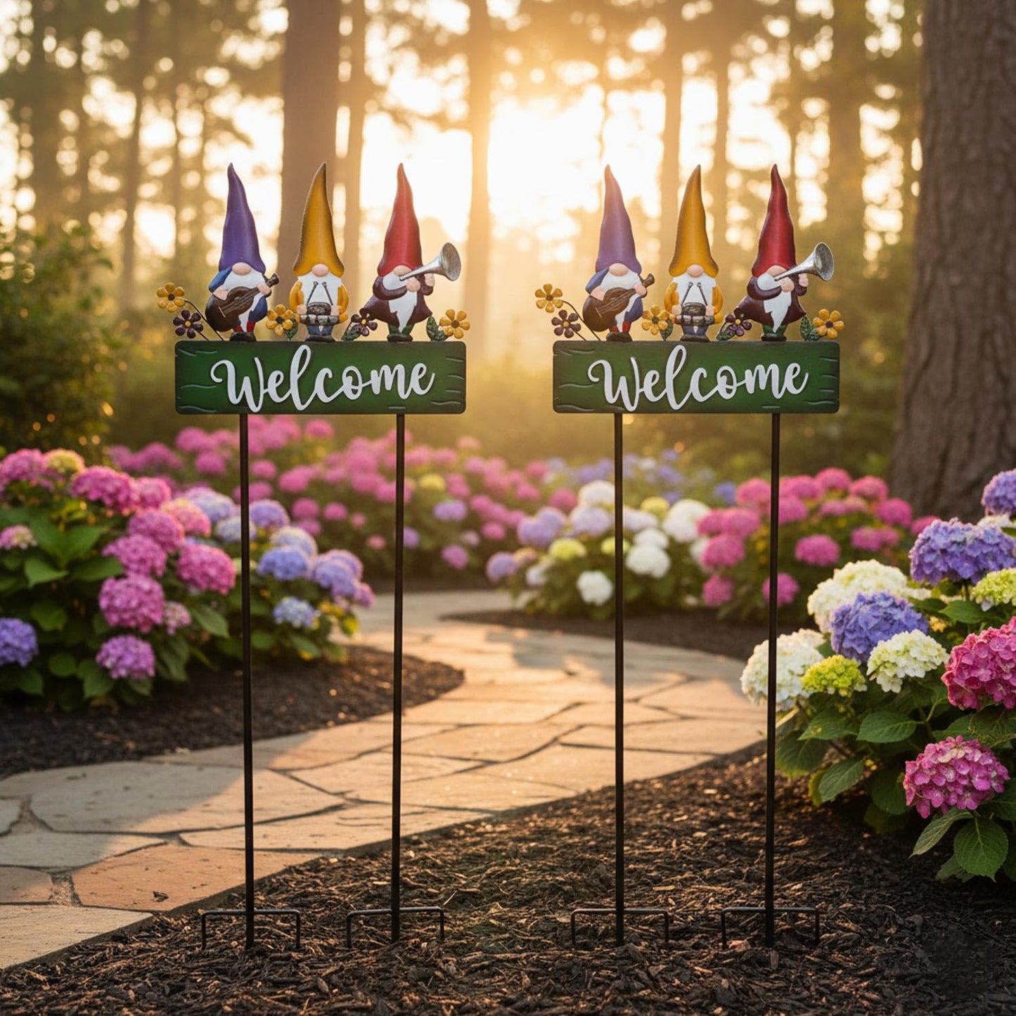 YHSOLAR Spring Gnomes Decorations for Yard with Garden Welcome Sign, Large 43.3inch Musical Gnome Decorative Garden Stakes Metal Yard Art for Outdoor Lawn Decorations