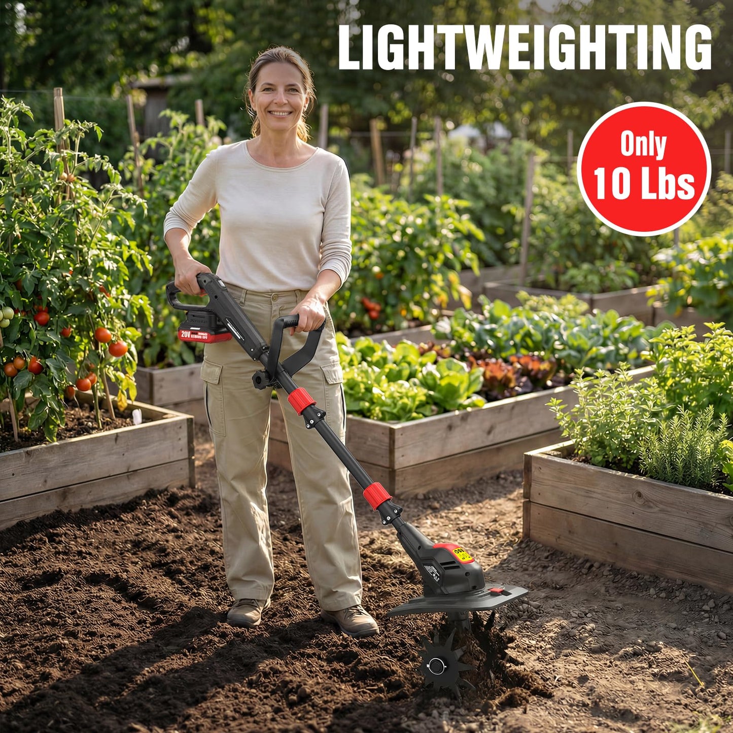 EWORK 20V Cordless Tiller Cultivator with 2×2.0Ah Batteries & Fast Charger,9" Width 7" Depth Electric Garden Rototiller for Yard Lawn Soil Cultivation