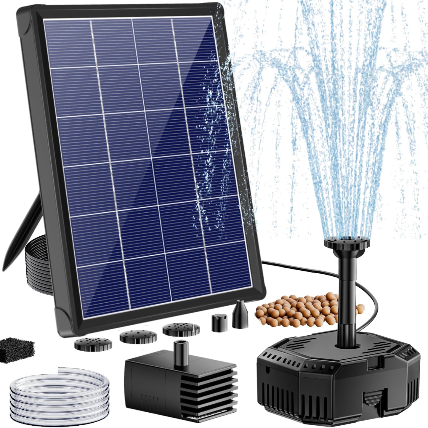Antfraer Solar Pond Filter with Fountain Pump, 4W Solar Fountain Pump with Pond Filter, Solar Powered Water Pump Kit with 5 Nozzles & PVC Tubing for Bird Bath, Garden, Outdoor Fish Tank