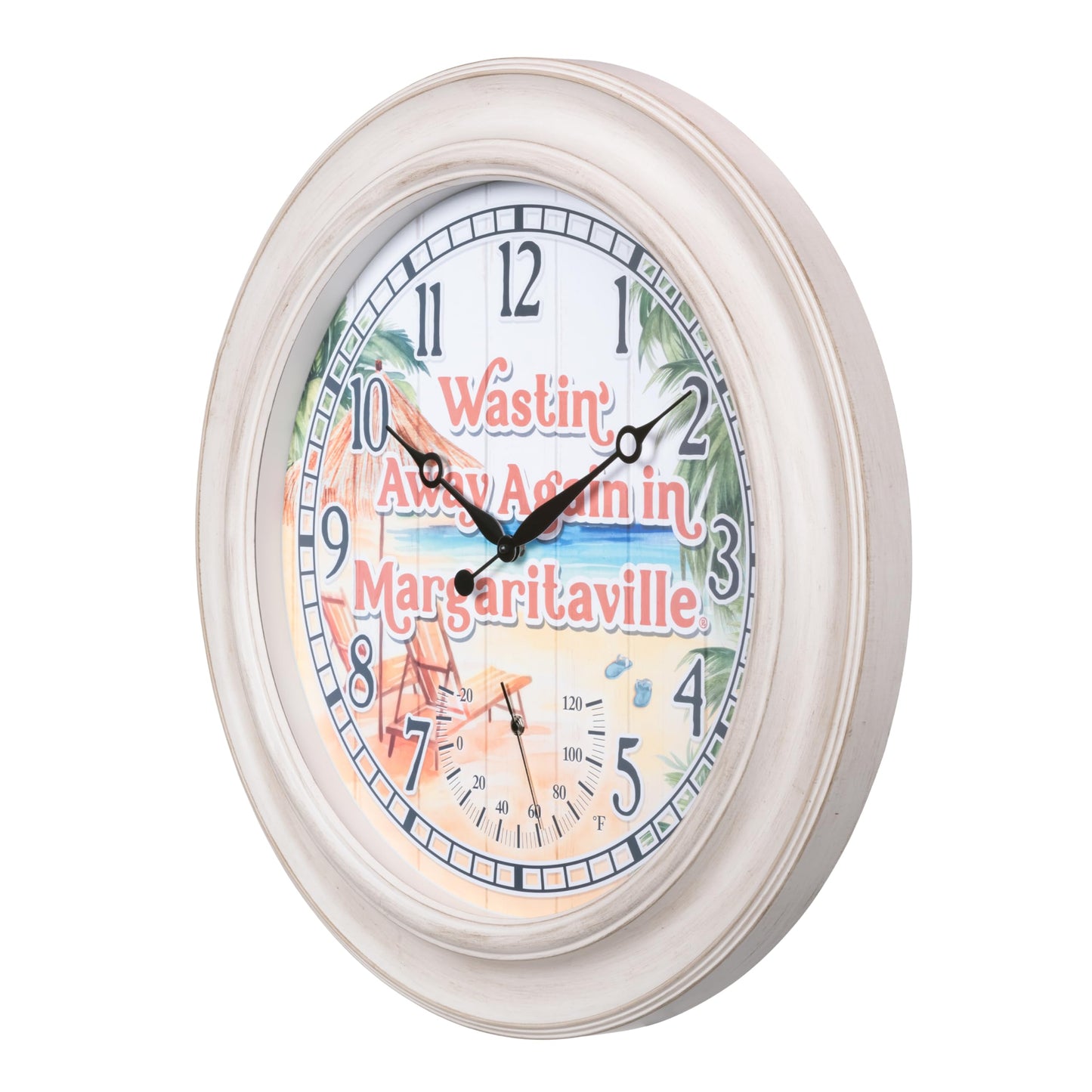 La Crosse Clock 433-3267MVT 26.2" Indoor/Outdoor Whitewashed Analog Quartz Clock with Temp and Humidity