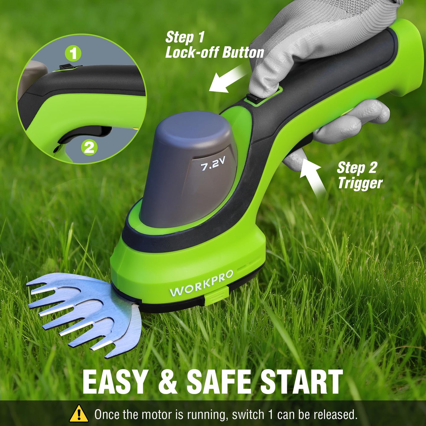 WORKPRO 7.2V Handheld Grass Trimmer, 2-in-1 Cordless Hedge Trimmer & Grass Shears with 2Ah Battery, Small Bush & Shrub Trimmer for Lawn Edging, Garden, Yard & Hedge Trimming