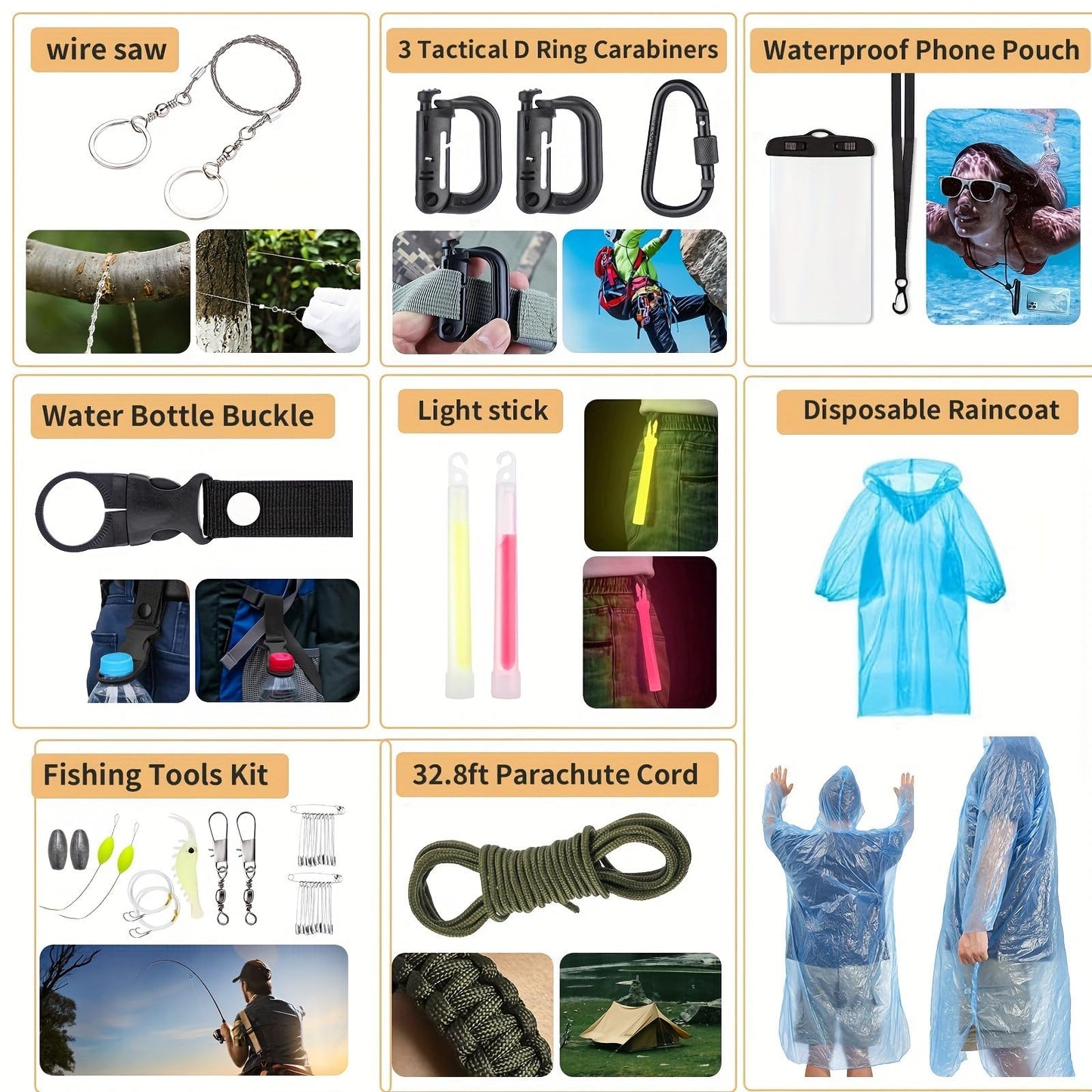 Survival Kit, 252Pcs Survival Gear First Aid Kit with Molle System Compatible Bag and Emergency Tent, Emergency Kit for Earthquake, Outdoor Adventure, Hiking, Hunting, Gifts for Men Women (Black)