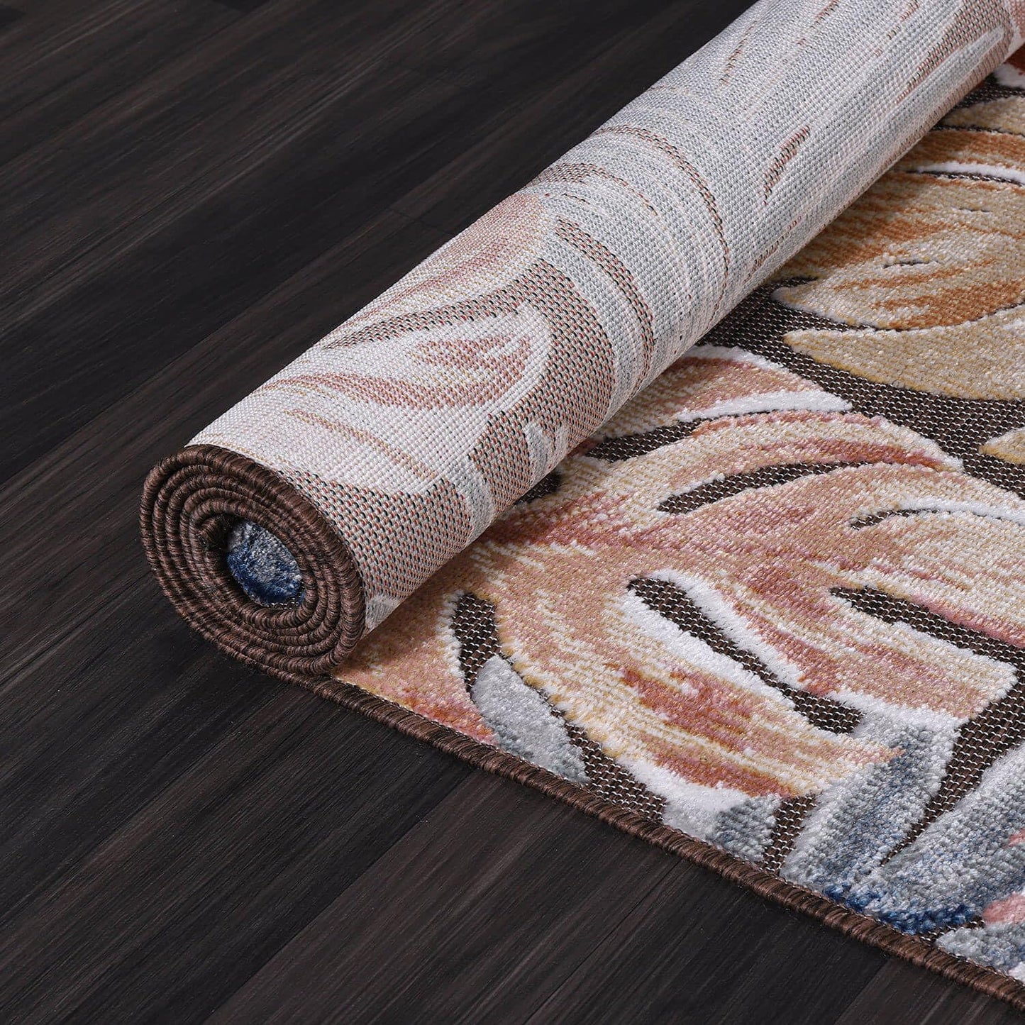 CAMILSON Indoor Outdoor Rug, Brown 6’x9’ Leaf Tropical Botanical Area Rugs for Indoor and Outdoor patios, Easy-Cleaning Non-Shedding Living Room, Garden and Kitchen Washable Outside Carpet (6x9)