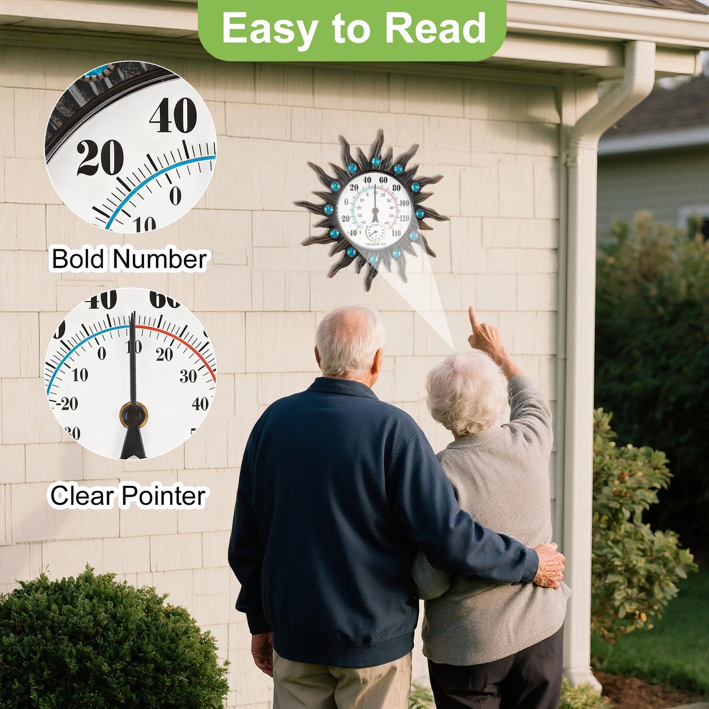 Indoor Outdoor Thermometer, Hummingbird Wall-Mounted Outdoor Thermometers Waterproof Decorative for Patio, Garden, Yard, Room, Large Number Easy to Read No Batteries Required