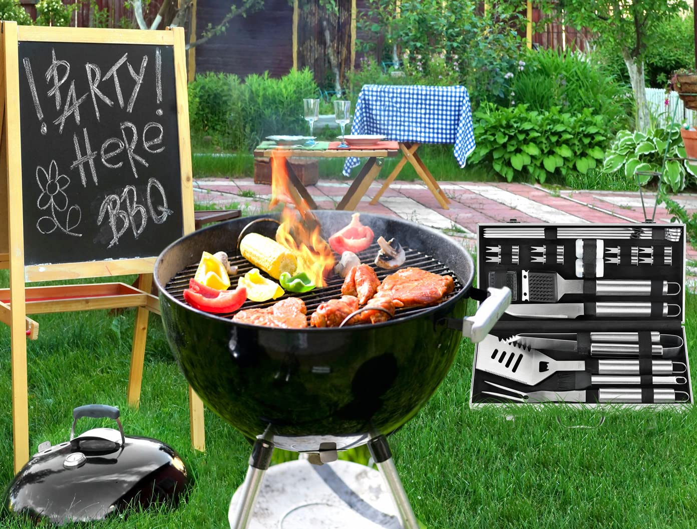 POLIGO 22PCS Heavy Duty BBQ Grill Accessories Set, Non-Slip Grill Tools for Outdoor Grill Set Stainless Steel Grill Utensils Set, Deluxe Grilling Tools Set in Aluminum Case Ideal Gifts for Men Silver