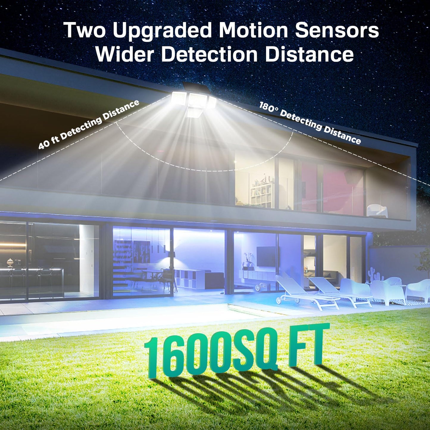 LYWALT Solar Outdoor Lights - 3000LM 188 LED Motion Sensor Outdoor Lights, 4 Heads Security Light,IP65 Waterproof, Easy Install,270°Wide Angle Flood Wall Light with 3 Modes for Backyard Yard (2 Pack)