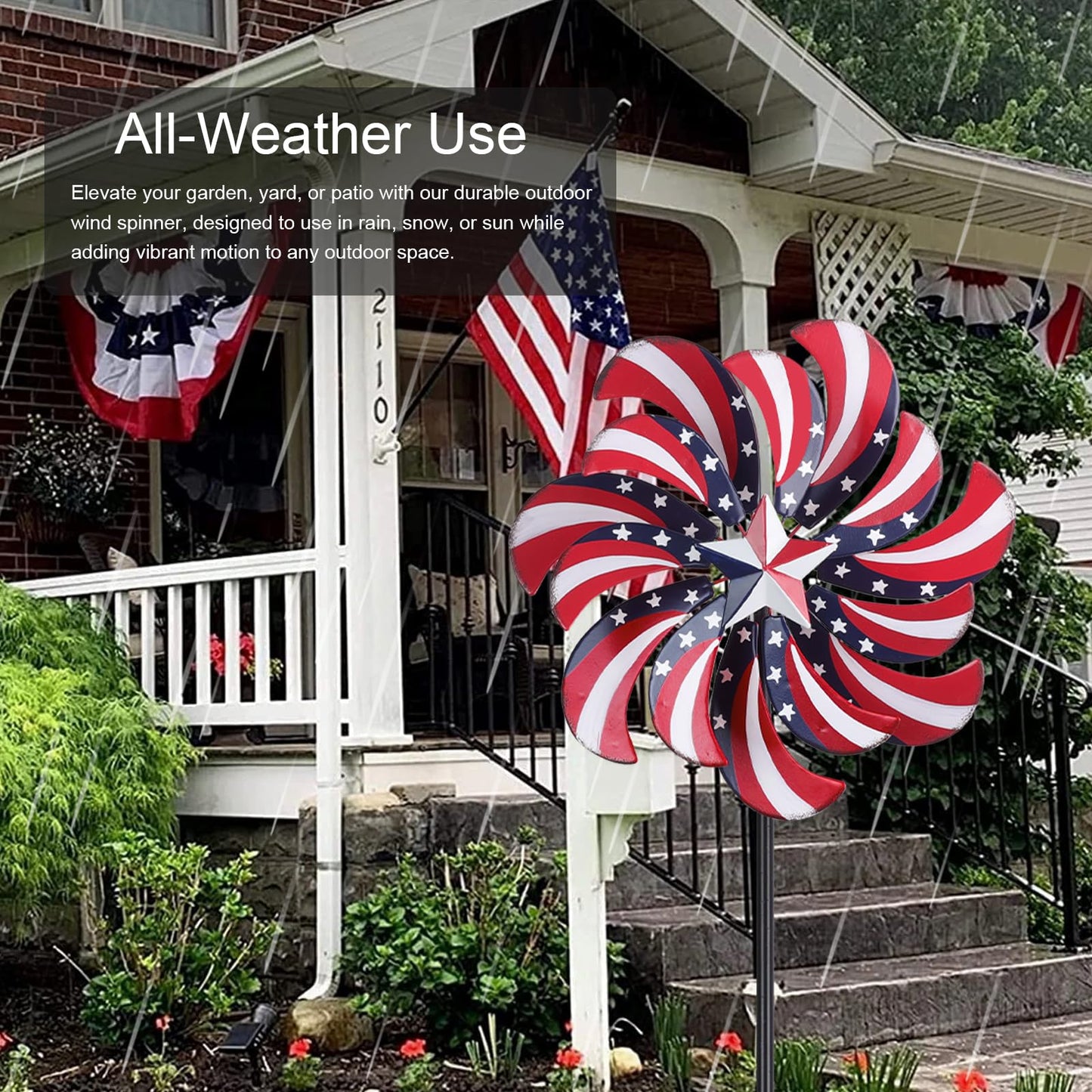 hogardeck 4th of July Wind Spinners Outdoor, Metal Wind Spinners with Stakes for Memorial Day Decorations, 360° Rotating Double Layers Windmill Yard Art for Outside Lawn Porch, Red White Blue
