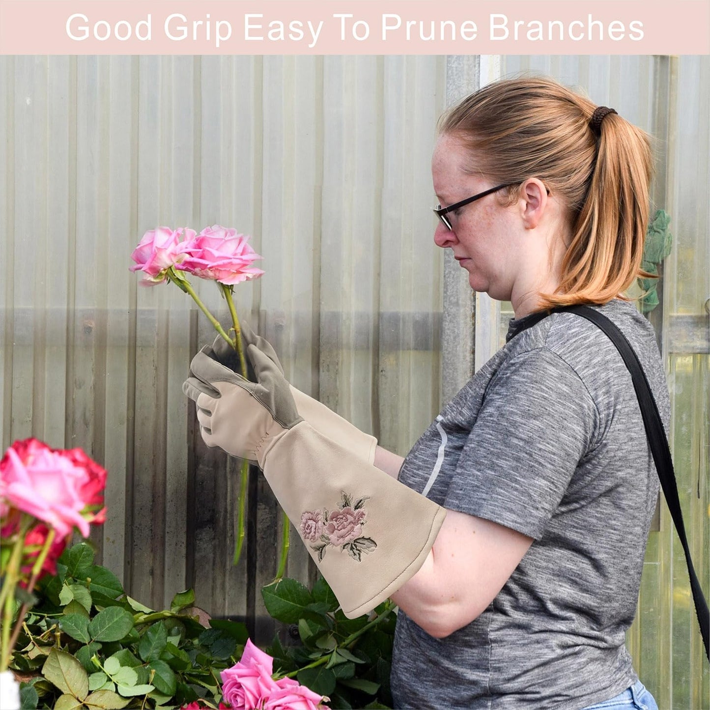 Intra-FIT Long Gardening Gloves for Women,Durable Rose Pruning Gloves Thorn Resistant for Weeding Planting Digging(Medium,1 Pair)