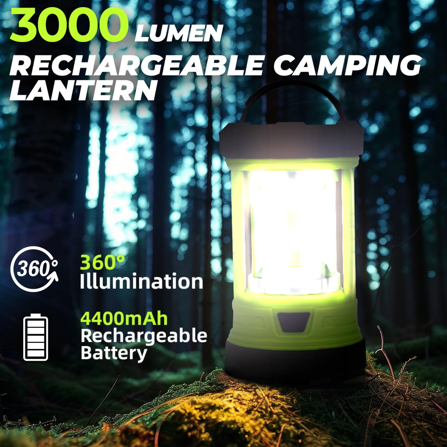 Camping Lantern 3000LM, LED Lanterns for Power Outages with 4400mAh Phone Charger, Impact-Resistant Rechargeable Lantern, 5 Light Modes Waterproof Lantern for Hurricane Emergency(Pale Green)